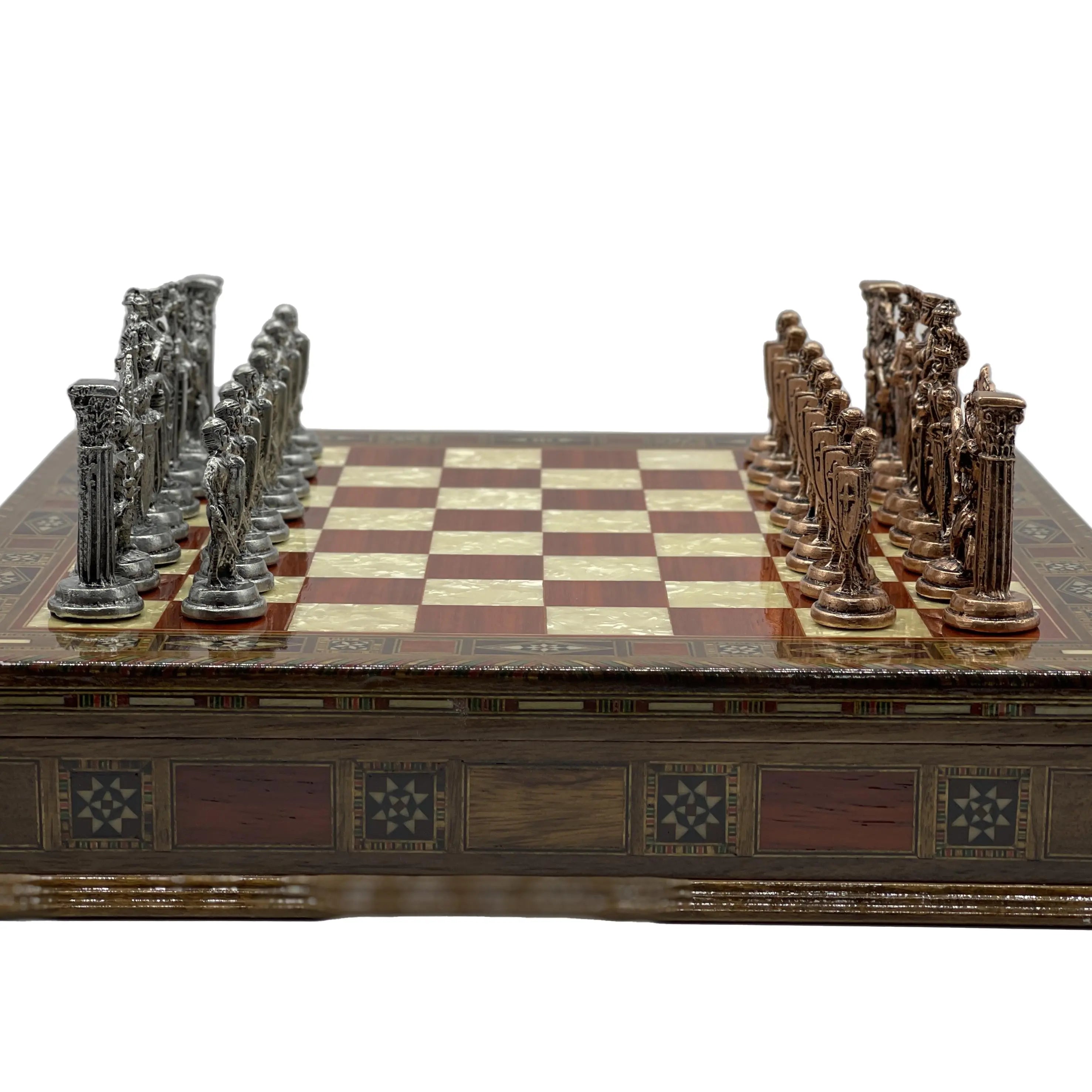 Handmade Rosewood Wooden Boxed Chess Set with British Metal Chess Pieces - AsyaWoodArt