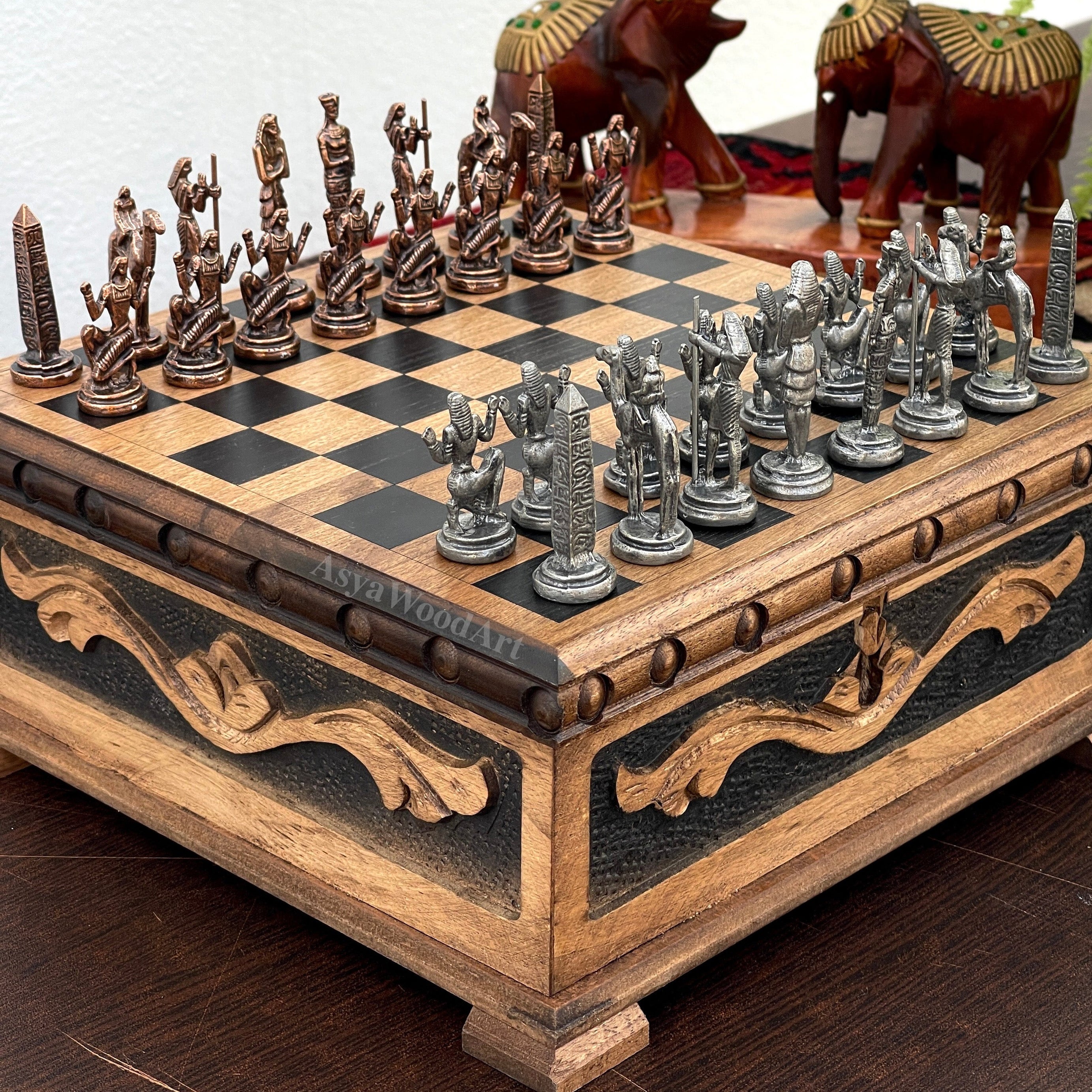 Personalized Boxed Puzzle Chess Set with Hidden Compartment with Chess Board
