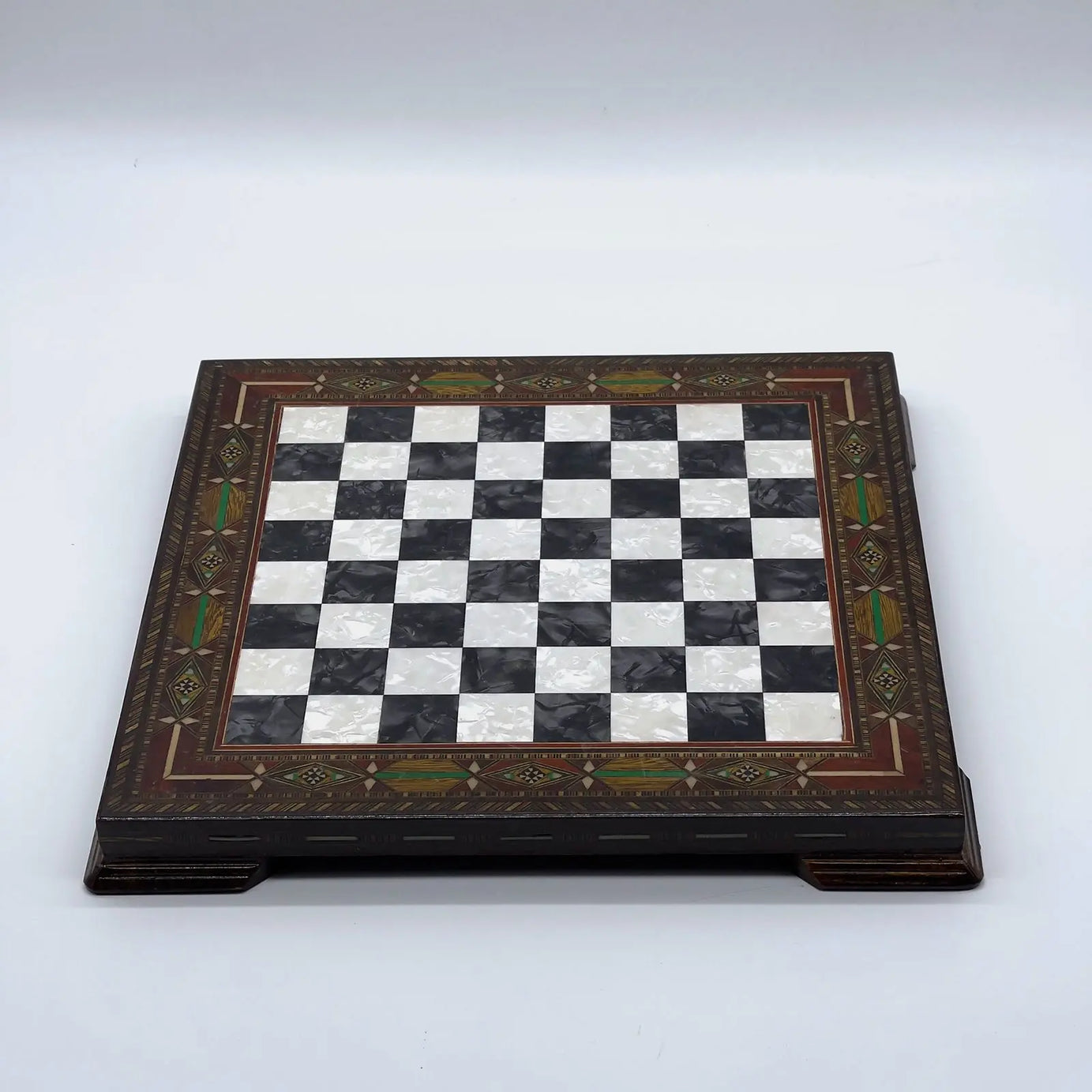 12.9" Black Handmade Patterned Custom Wooden Chess Board With Legs