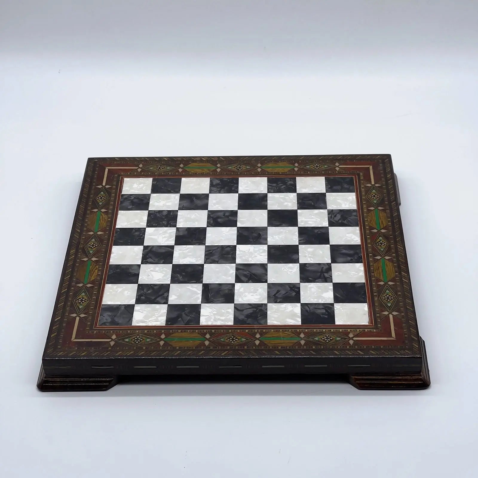 12.9" Black Handmade Patterned Custom Wooden Chess Board With Legs