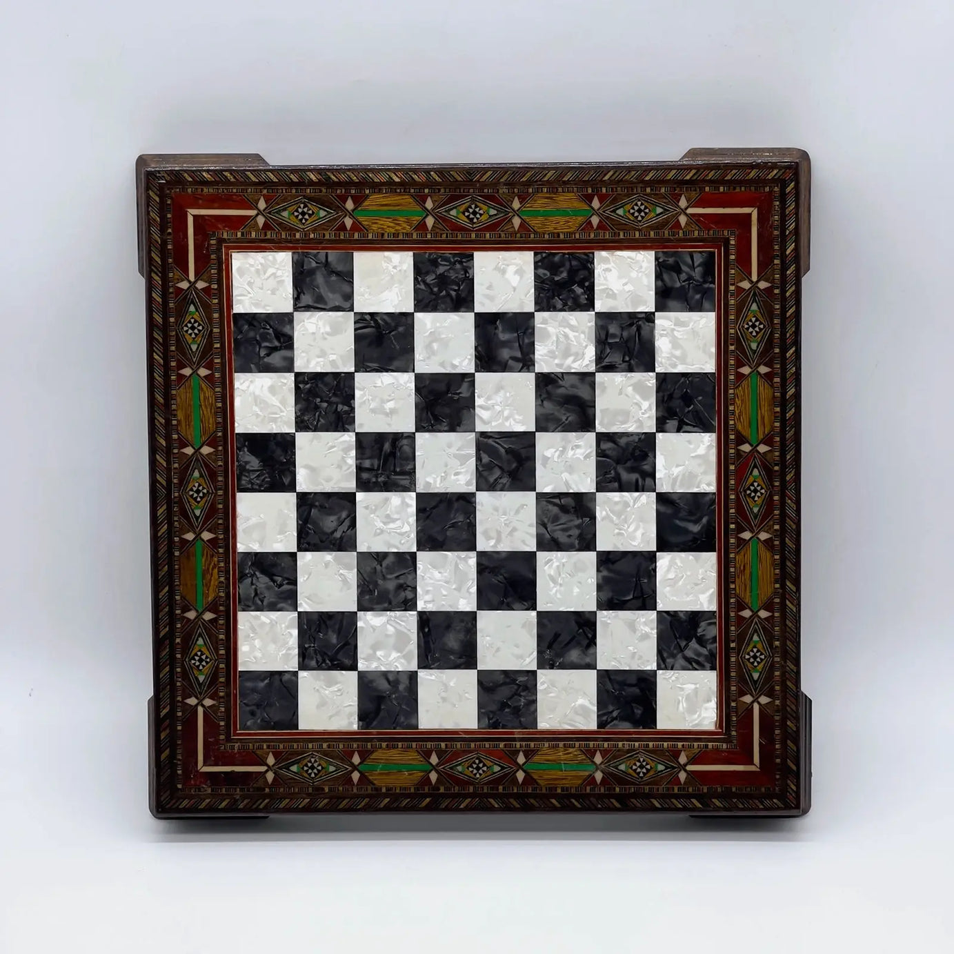 12.9" Black Handmade Patterned Custom Wooden Chess Board With Legs
