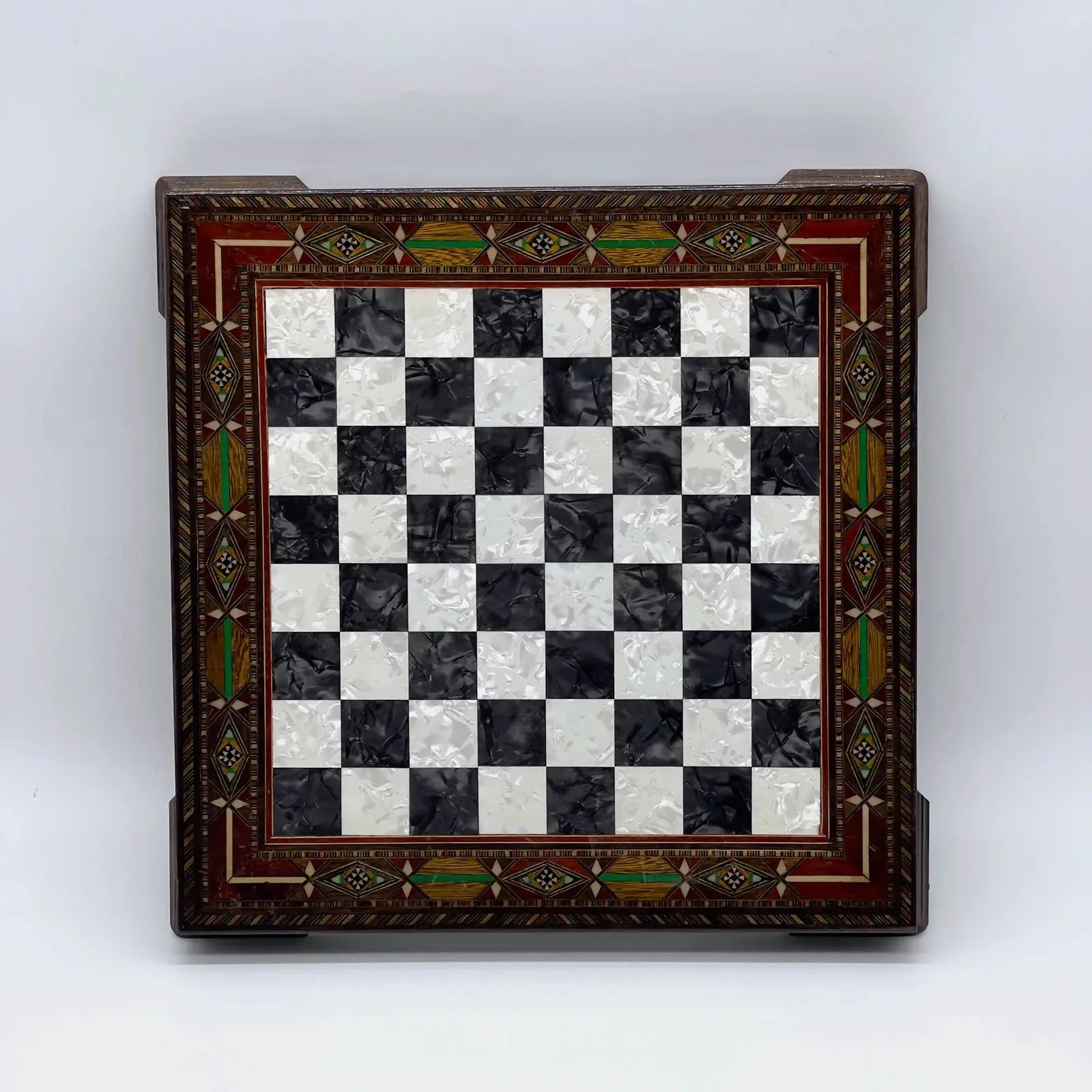 12.9" Black Handmade Patterned Custom Wooden Chess Board With Legs