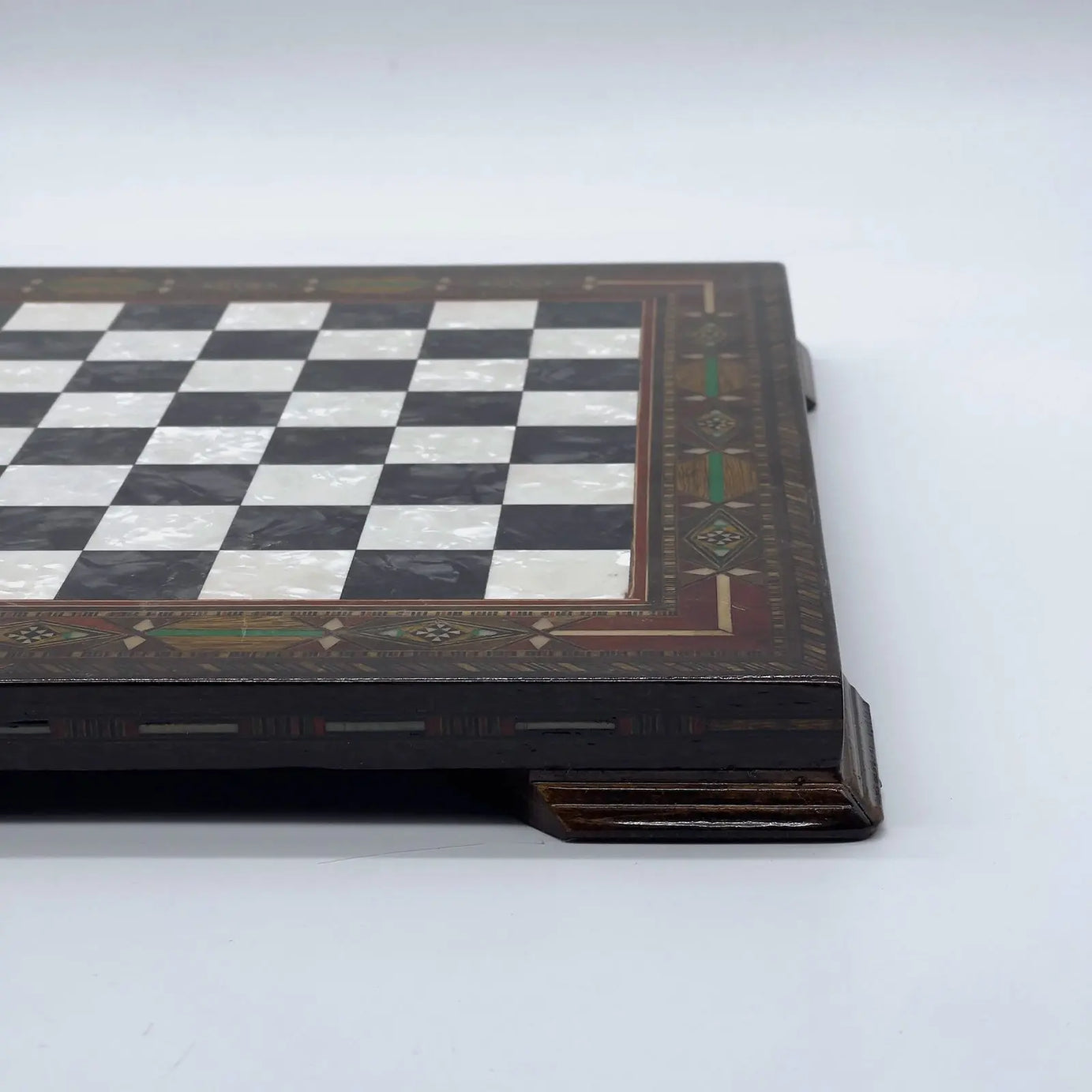 12.9" Black Handmade Patterned Custom Wooden Chess Board With Legs