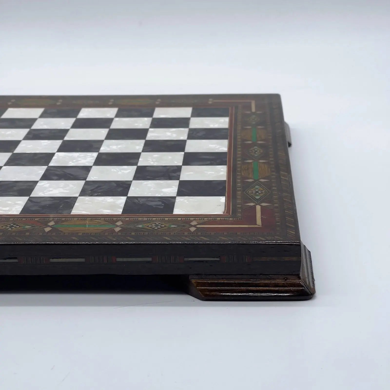 12.9" Black Handmade Patterned Custom Wooden Chess Board With Legs