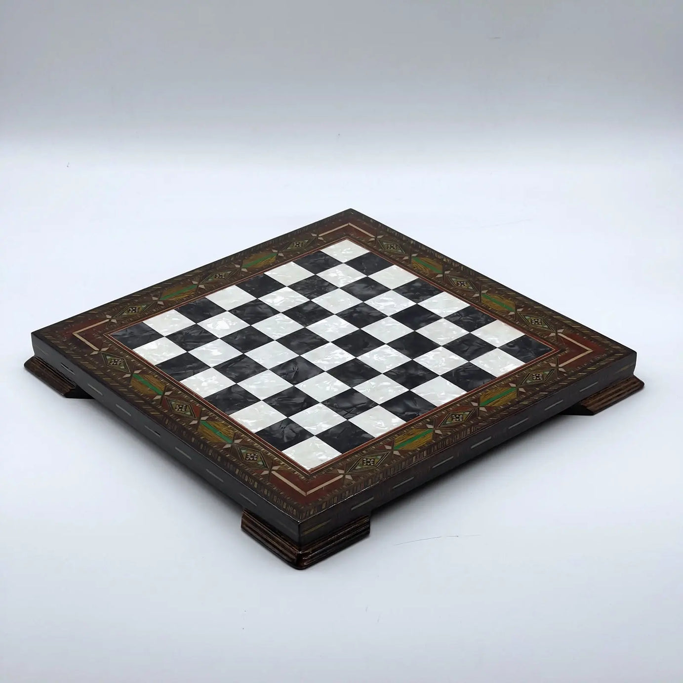 12.9" Black Handmade Patterned Custom Wooden Chess Board With Legs