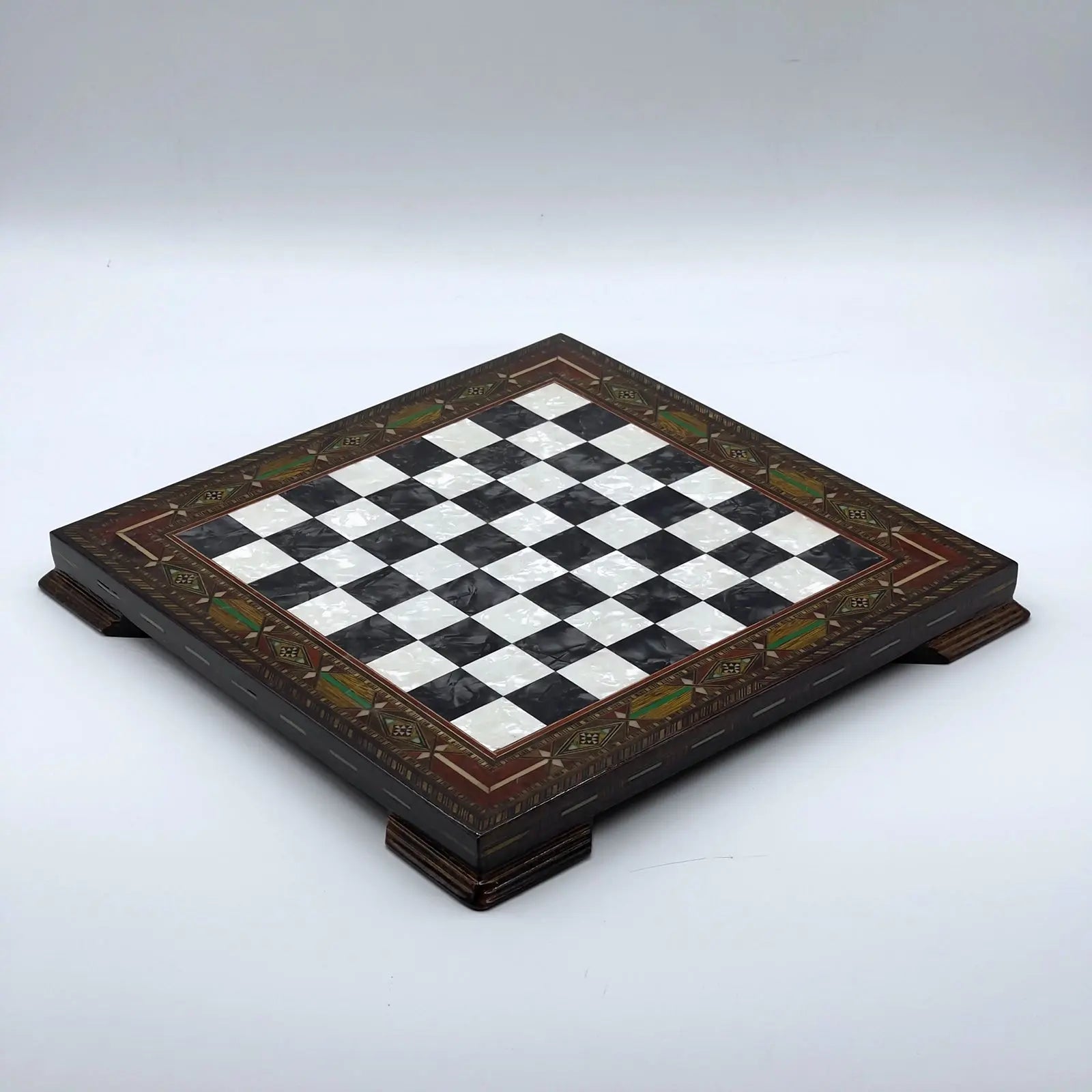 12.9" Black Handmade Patterned Custom Wooden Chess Board With Legs