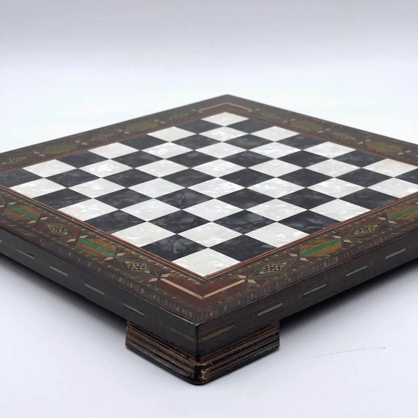 12.9" Black Handmade Patterned Custom Wooden Chess Board With Legs