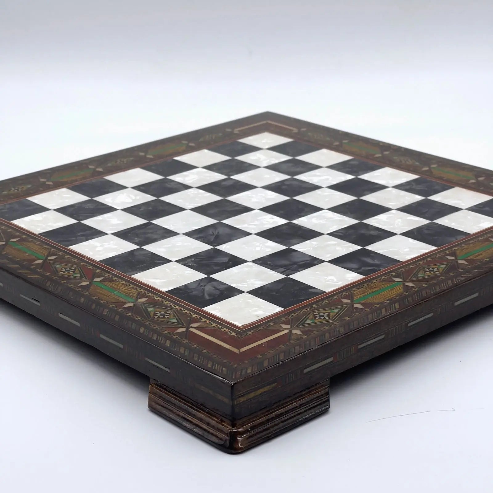 12.9" Black Handmade Patterned Custom Wooden Chess Board With Legs