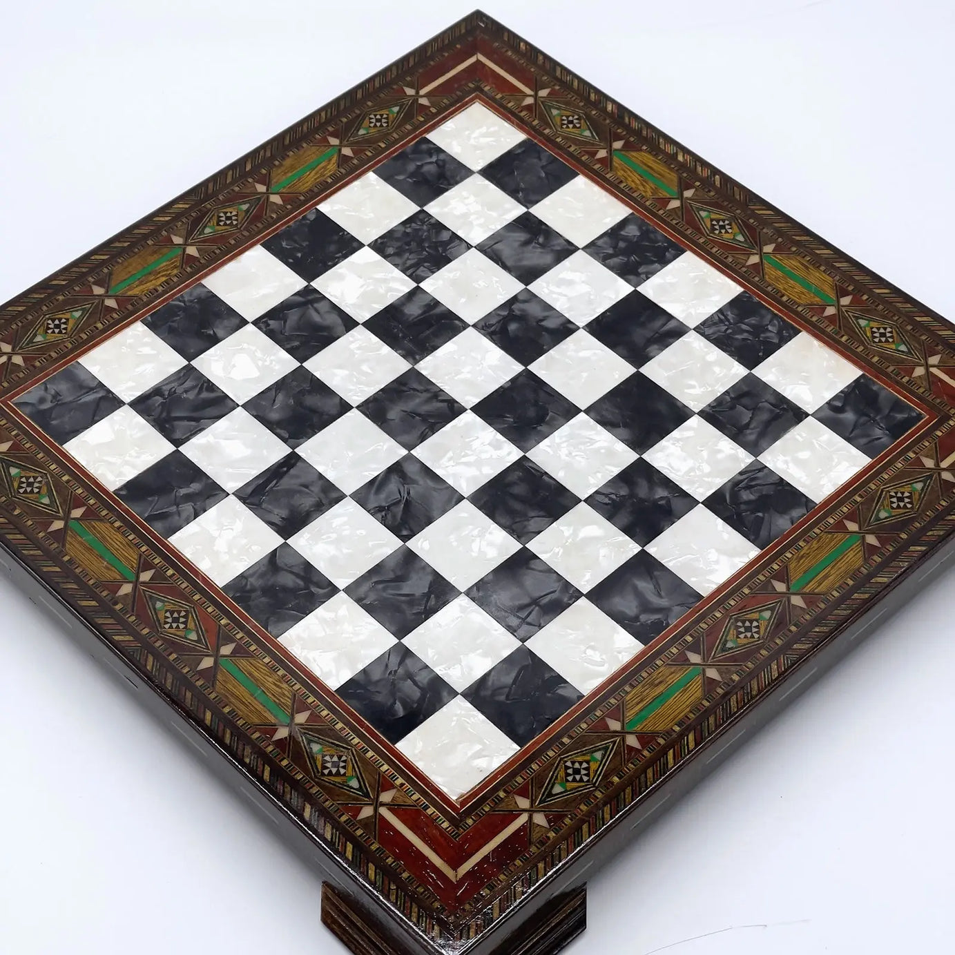 12.9" Black Handmade Patterned Custom Wooden Chess Board With Legs