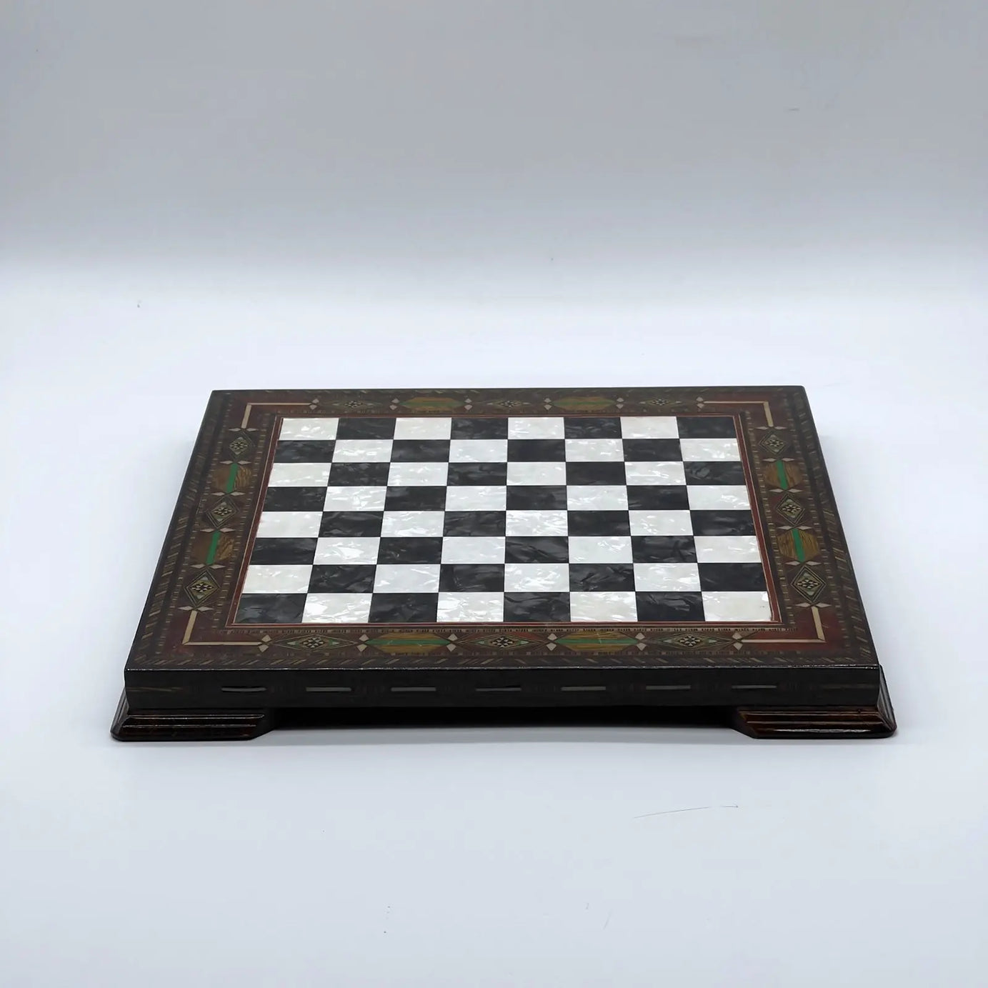 12.9" Black Handmade Patterned Custom Wooden Chess Board With Legs