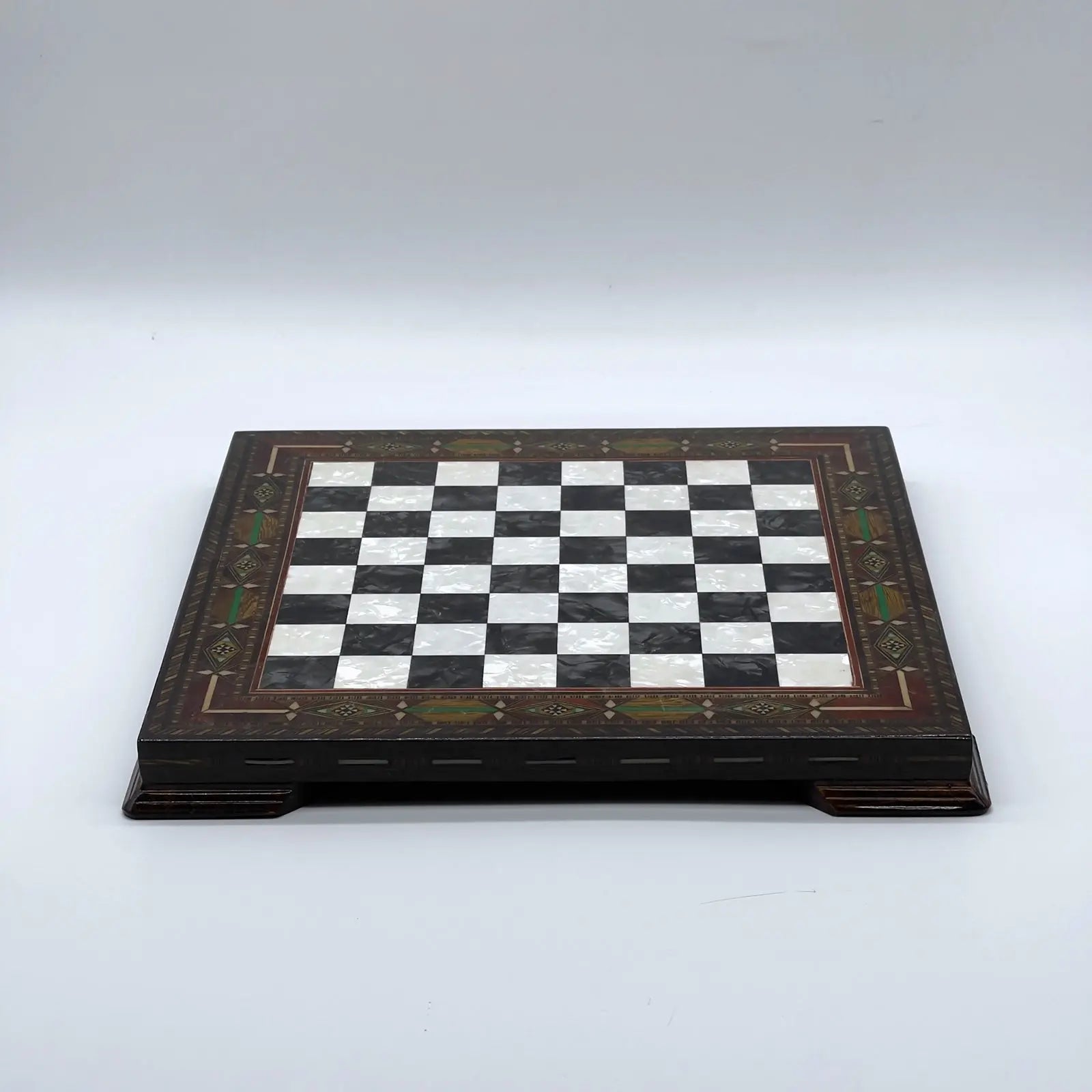 12.9" Black Handmade Patterned Custom Wooden Chess Board With Legs