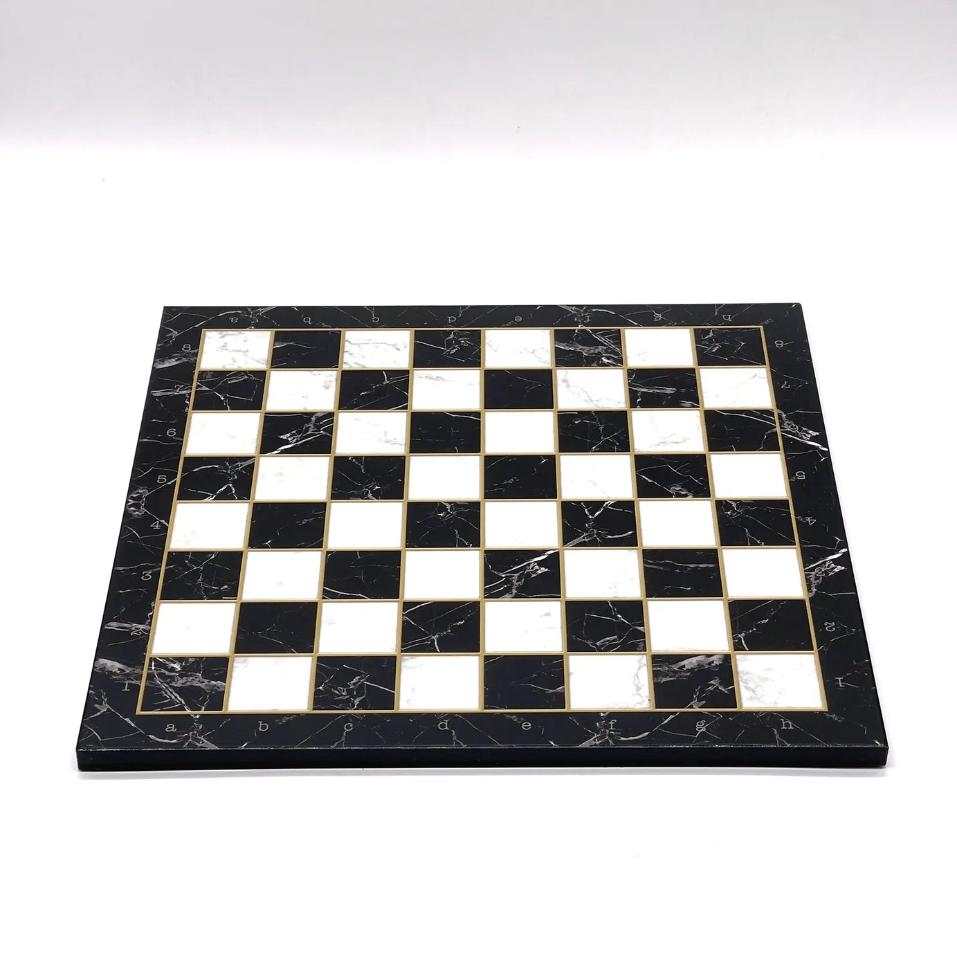 14" Black Marble Pattern Wooden Set With Wooden Chess Pieces