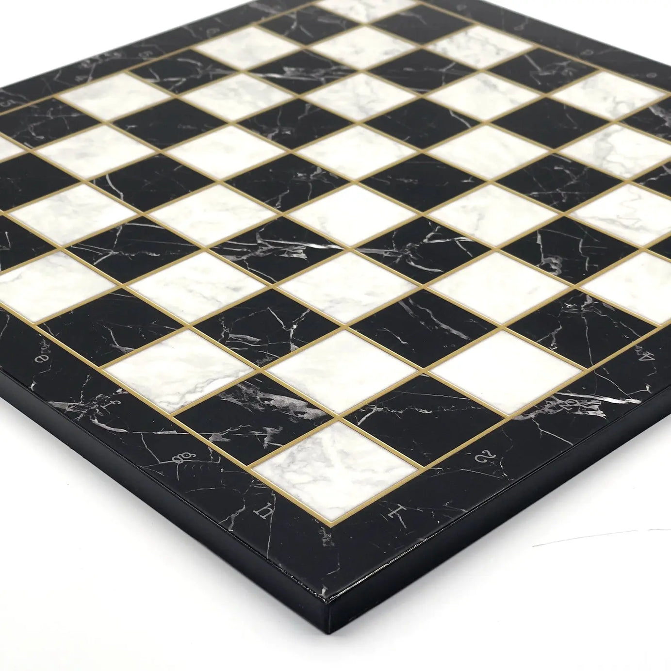 14" Black Marble Pattern Wooden Set With Wooden Chess Pieces