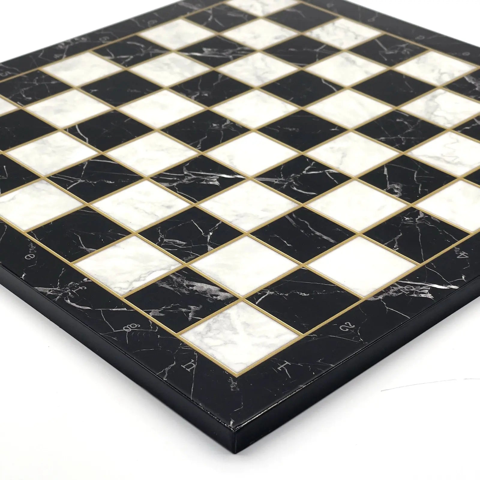 14" Black Marble Pattern Wooden Set With Wooden Chess Pieces