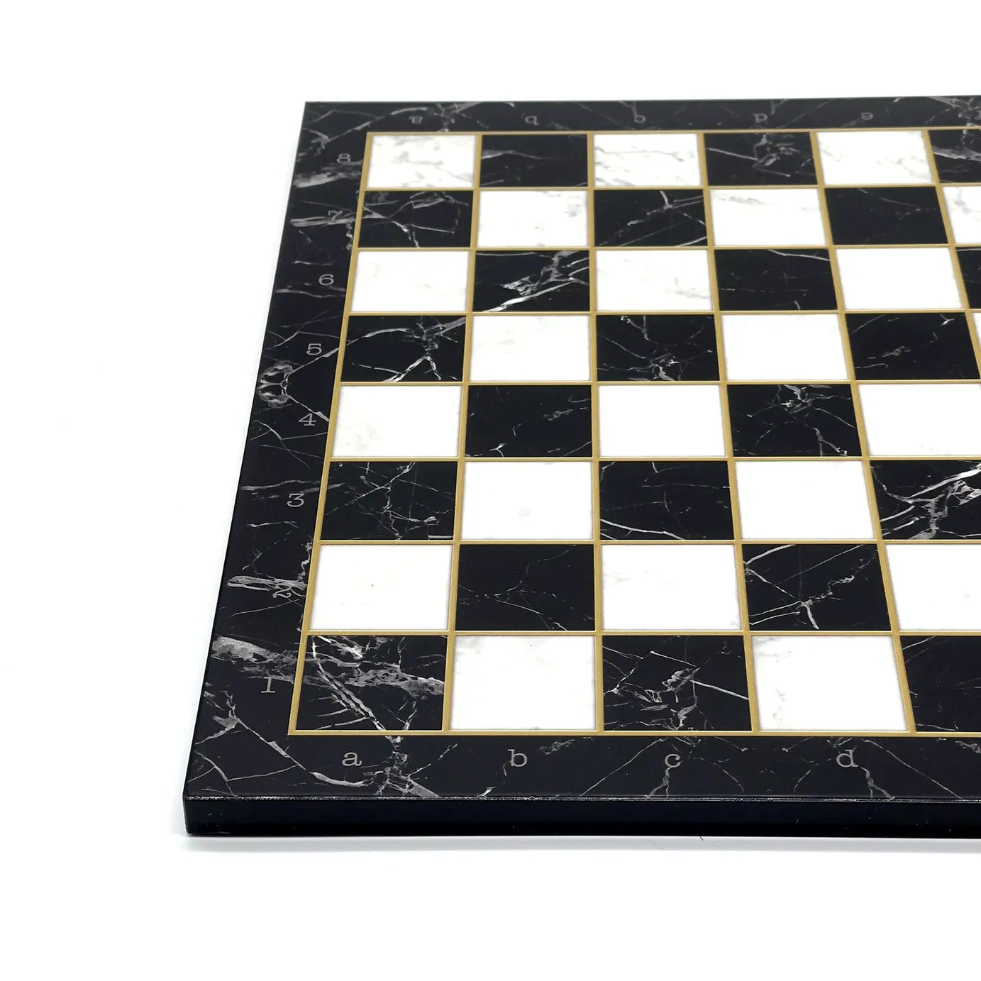 14" Black Marble Pattern Wooden Set With Wooden Chess Pieces