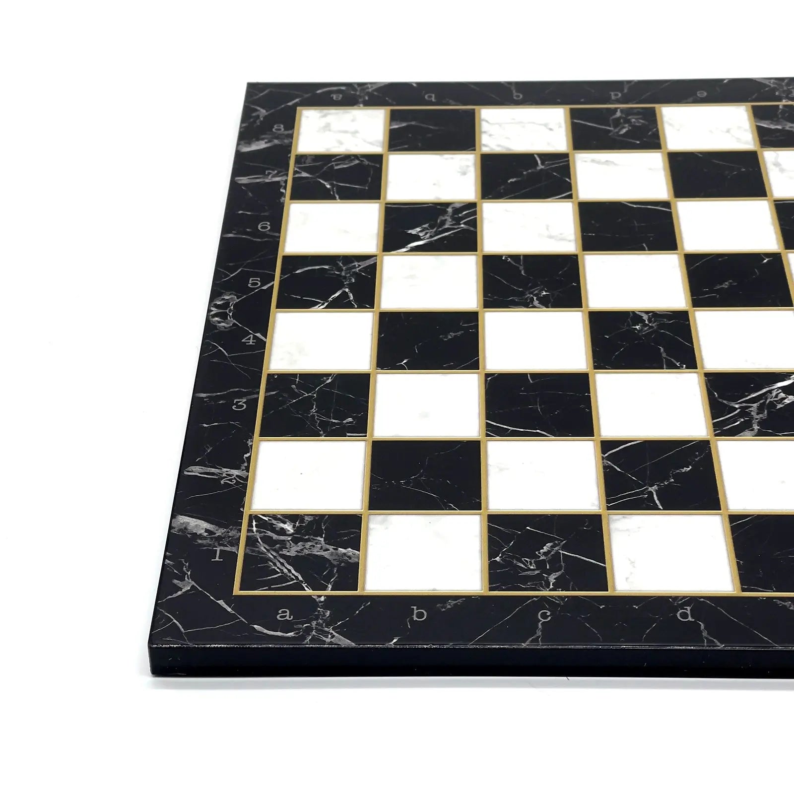 14" Black Marble Pattern Wooden Set With Wooden Chess Pieces