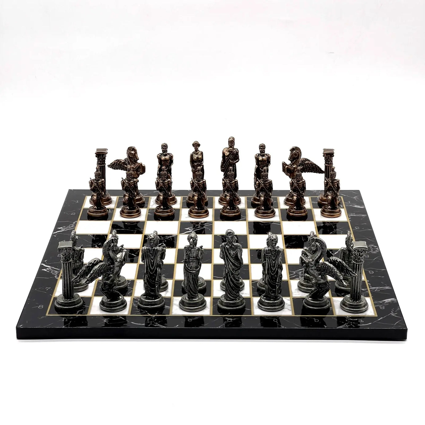 14" Black Marble Pattern Chess Set With Pegasus Metal Chess Pieces