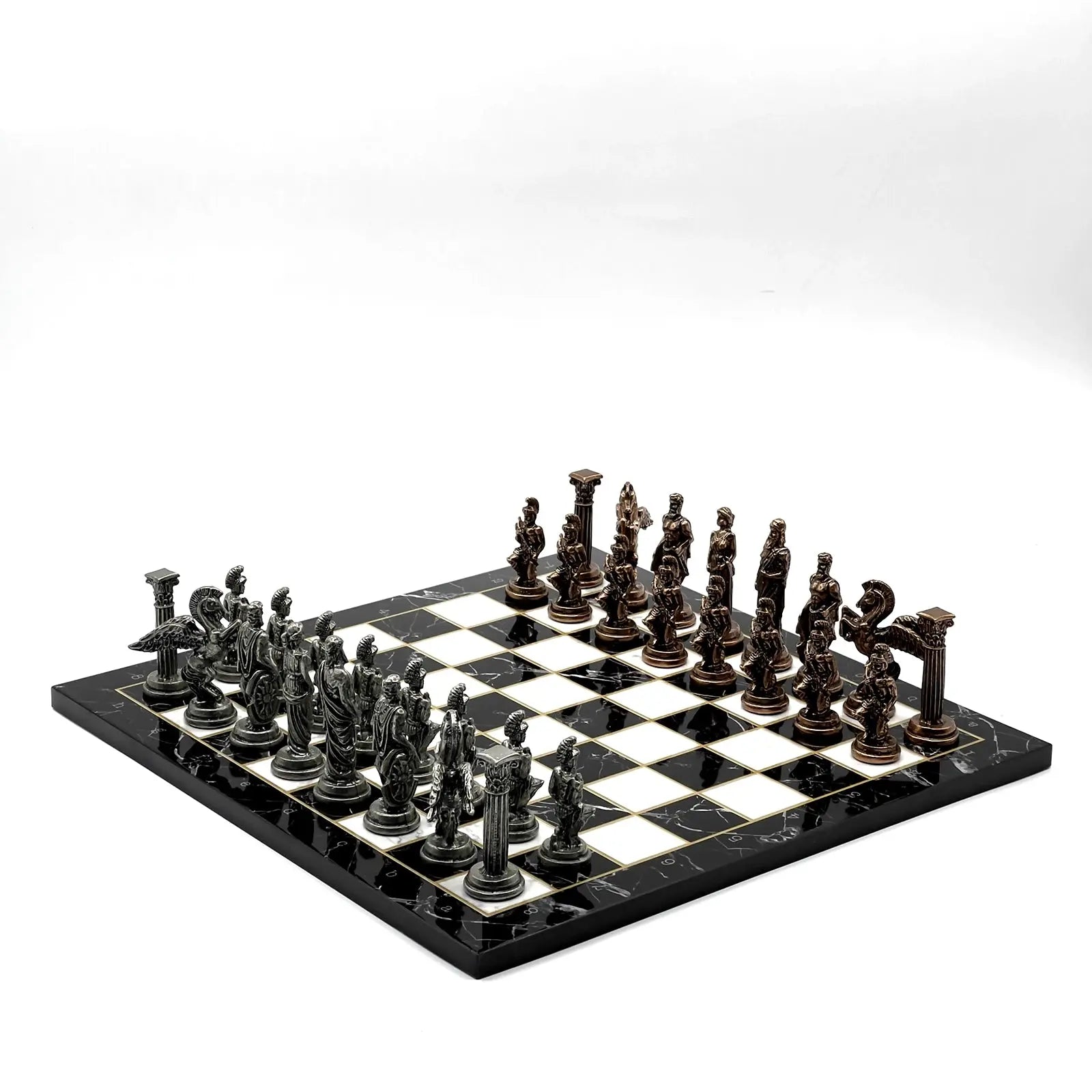 14" Black Marble Pattern Chess Set With Pegasus Metal Chess Pieces