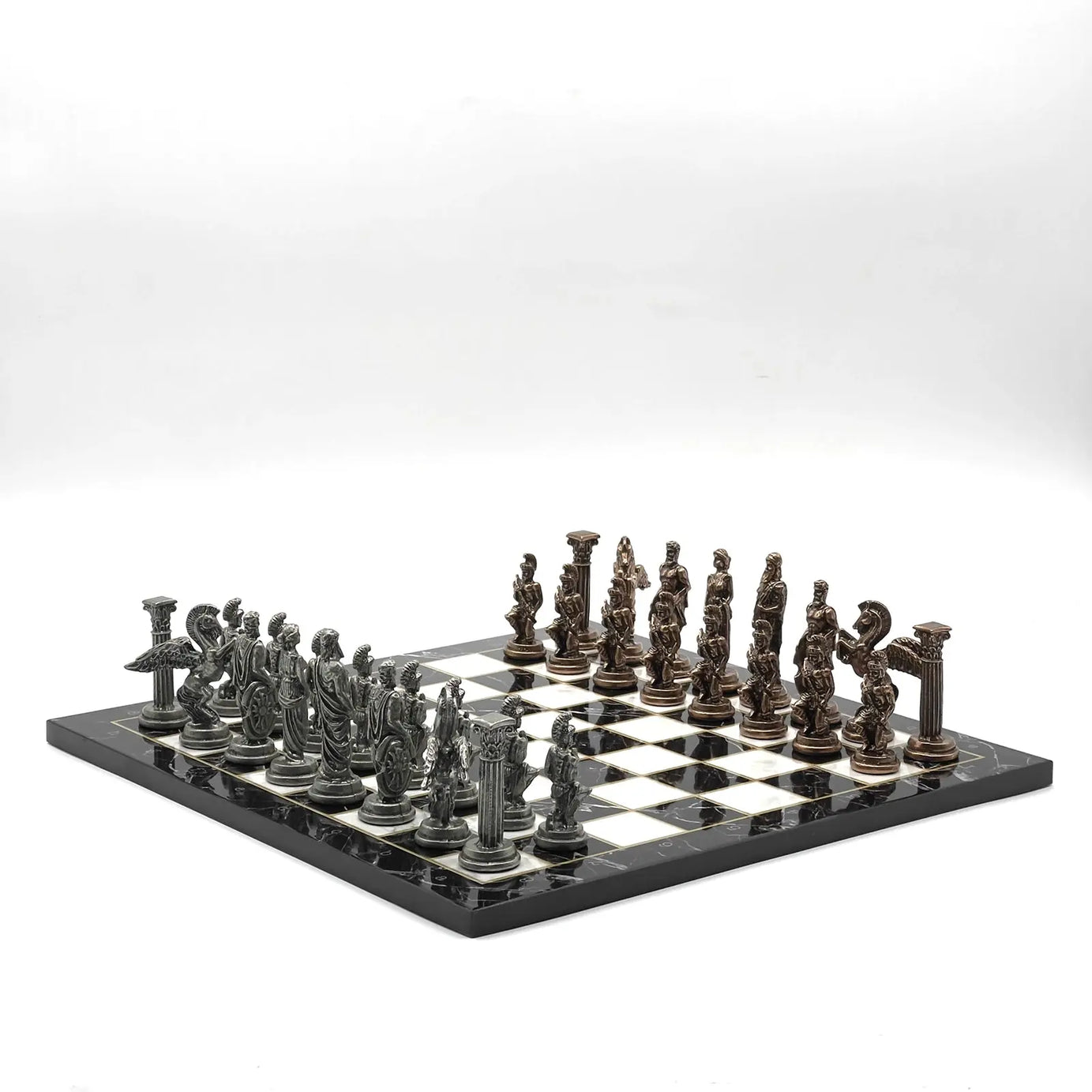 14" Black Marble Pattern Chess Set With Pegasus Metal Chess Pieces