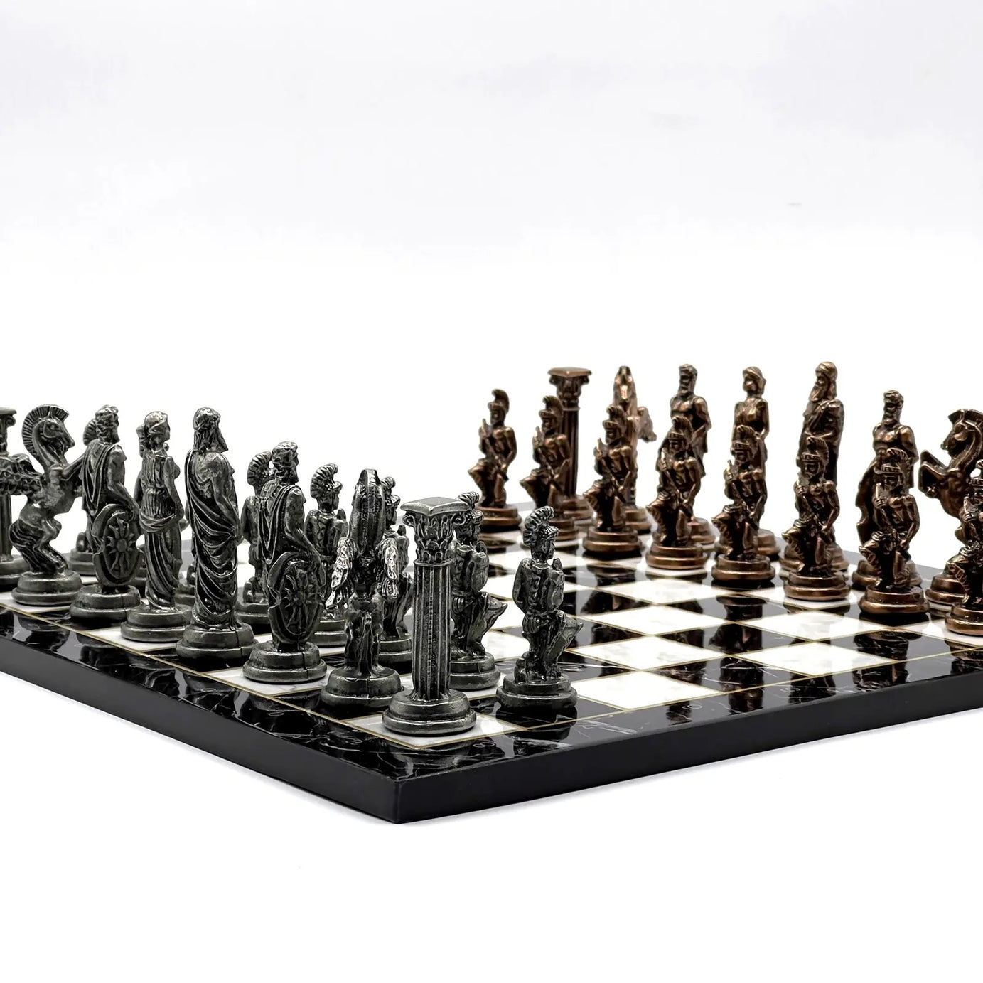 14" Black Marble Pattern Chess Set With Pegasus Metal Chess Pieces