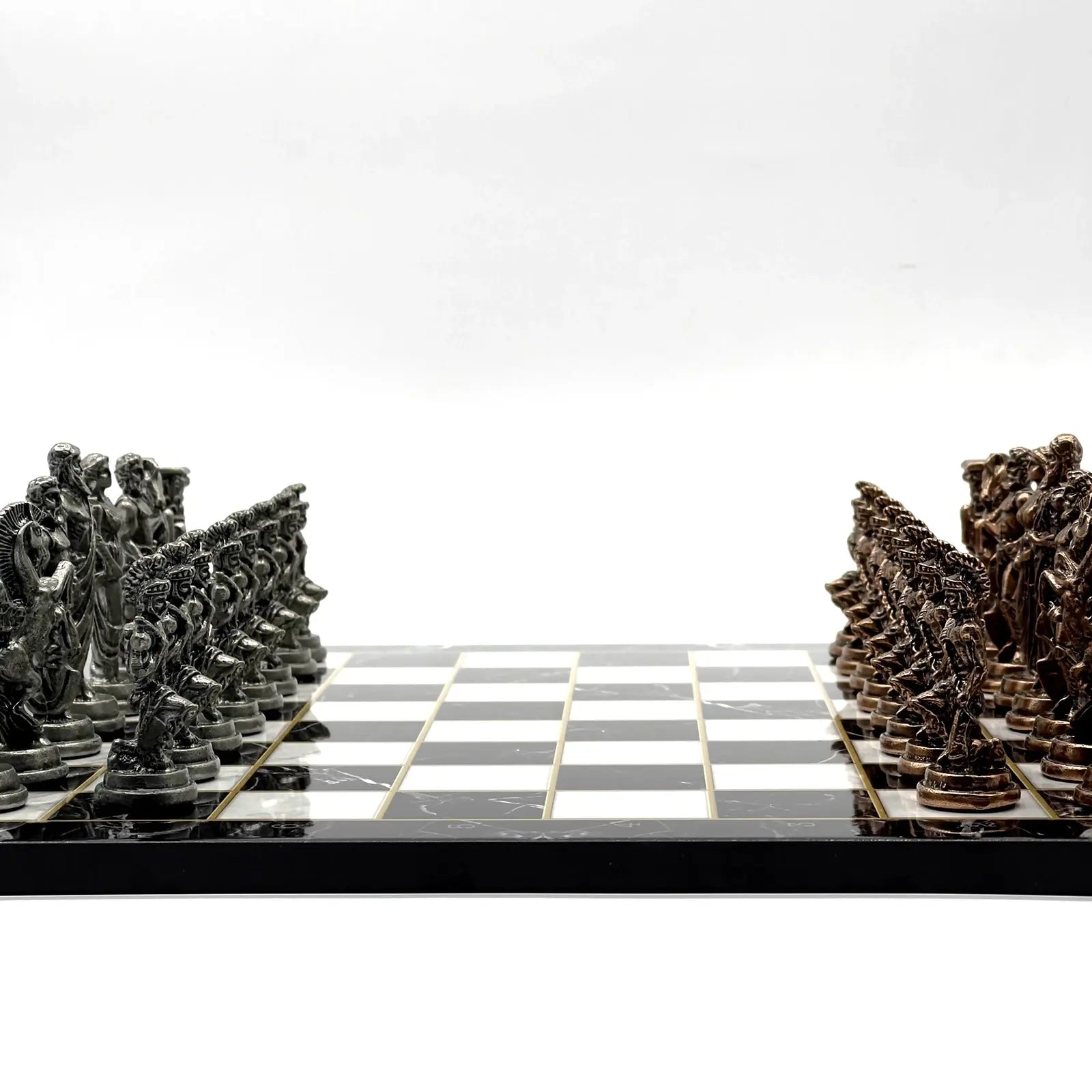 14" Black Marble Pattern Chess Set With Pegasus Metal Chess Pieces