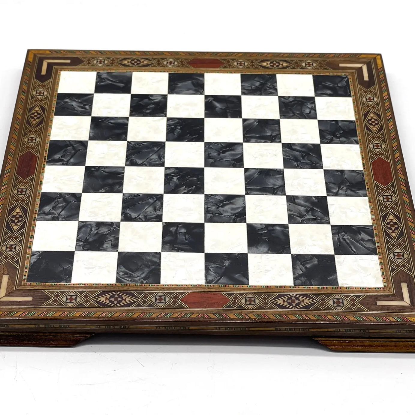 13" Personalized Black-White Chess Board with Greek Metal Chess Pieces
