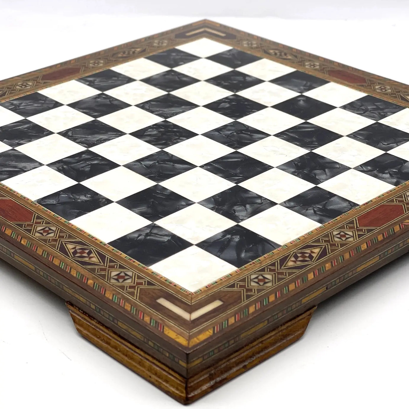 13" Personalized Black-White Chess Board with Greek Metal Chess Pieces
