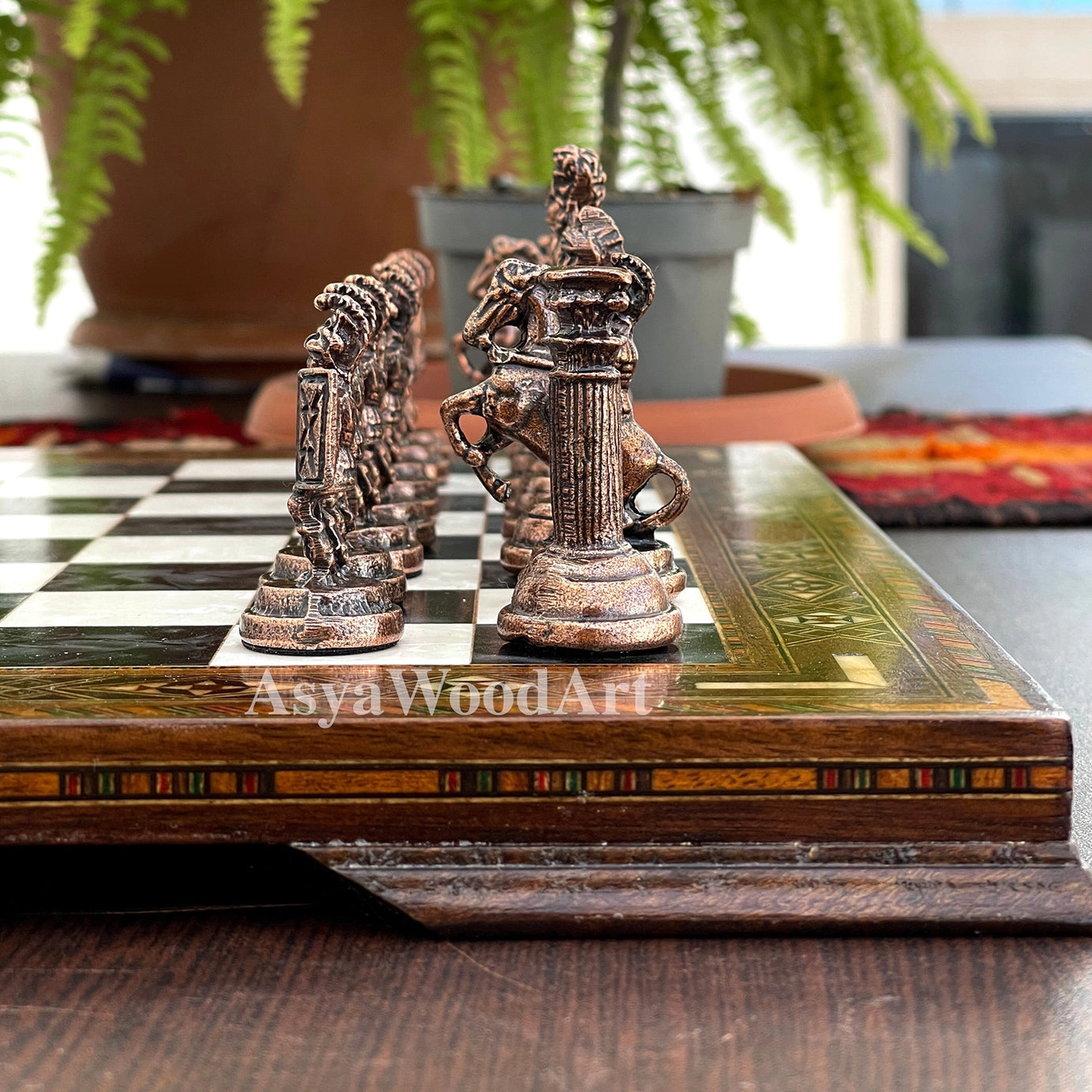 13.7" Luxury Wooden Chess Set with Romans Metal Chess Pieces