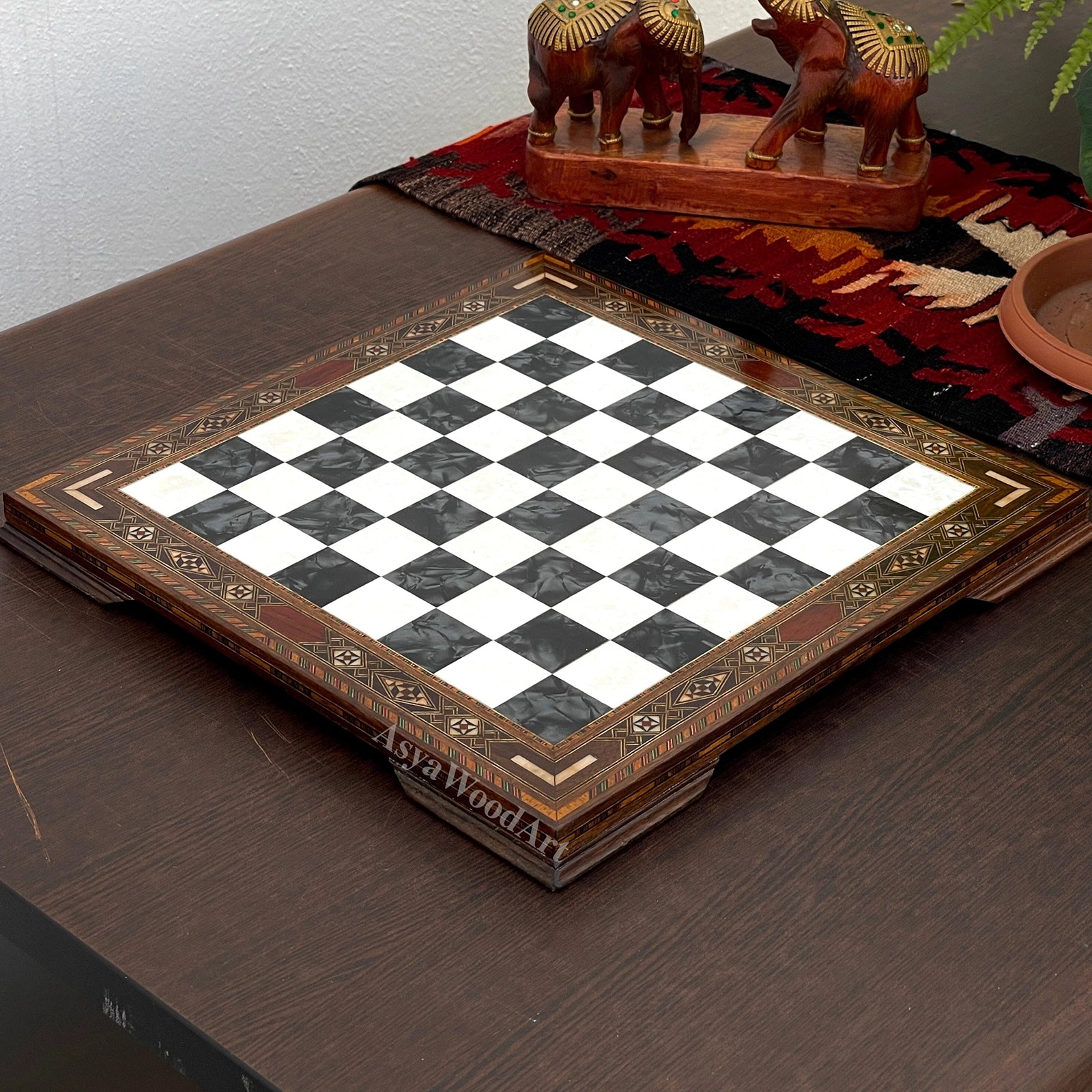 13.7" Luxury Wooden Chess Set with Romans Metal Chess Pieces