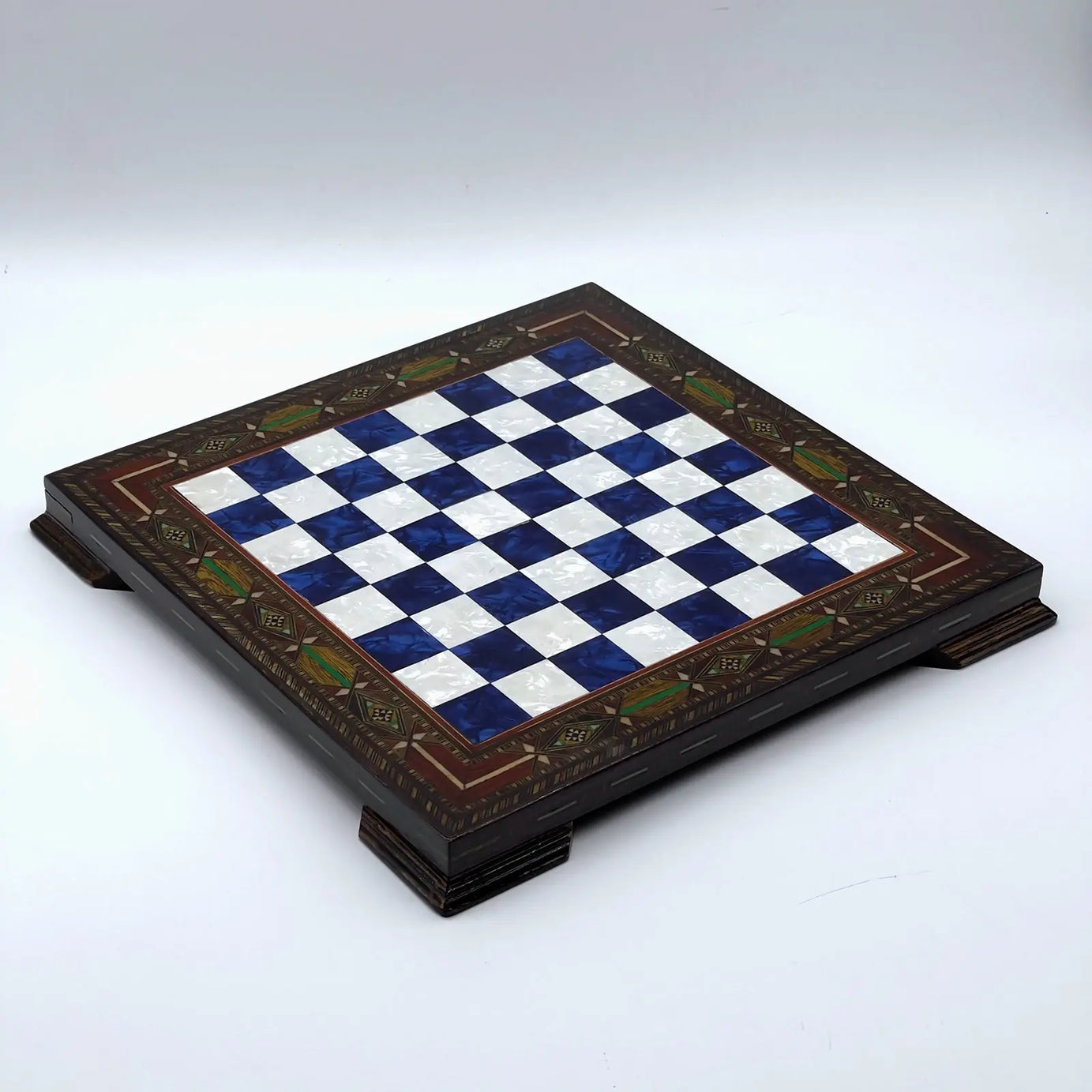 12.9" Blue Handmade Patterned Custom Wooden Chess Board with Legs