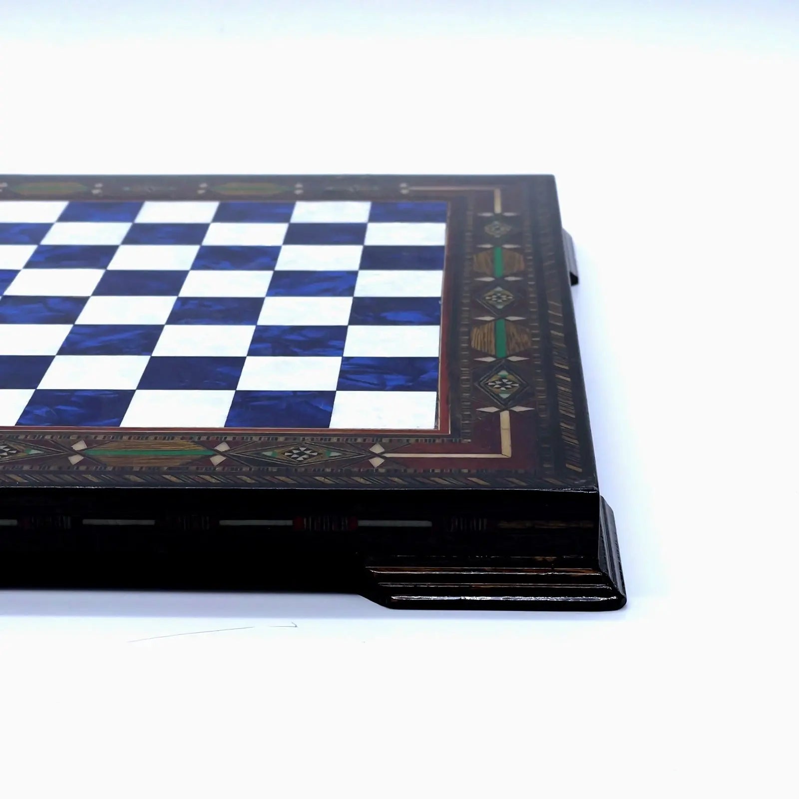 12.9" Blue Handmade Patterned Custom Wooden Chess Board with Legs