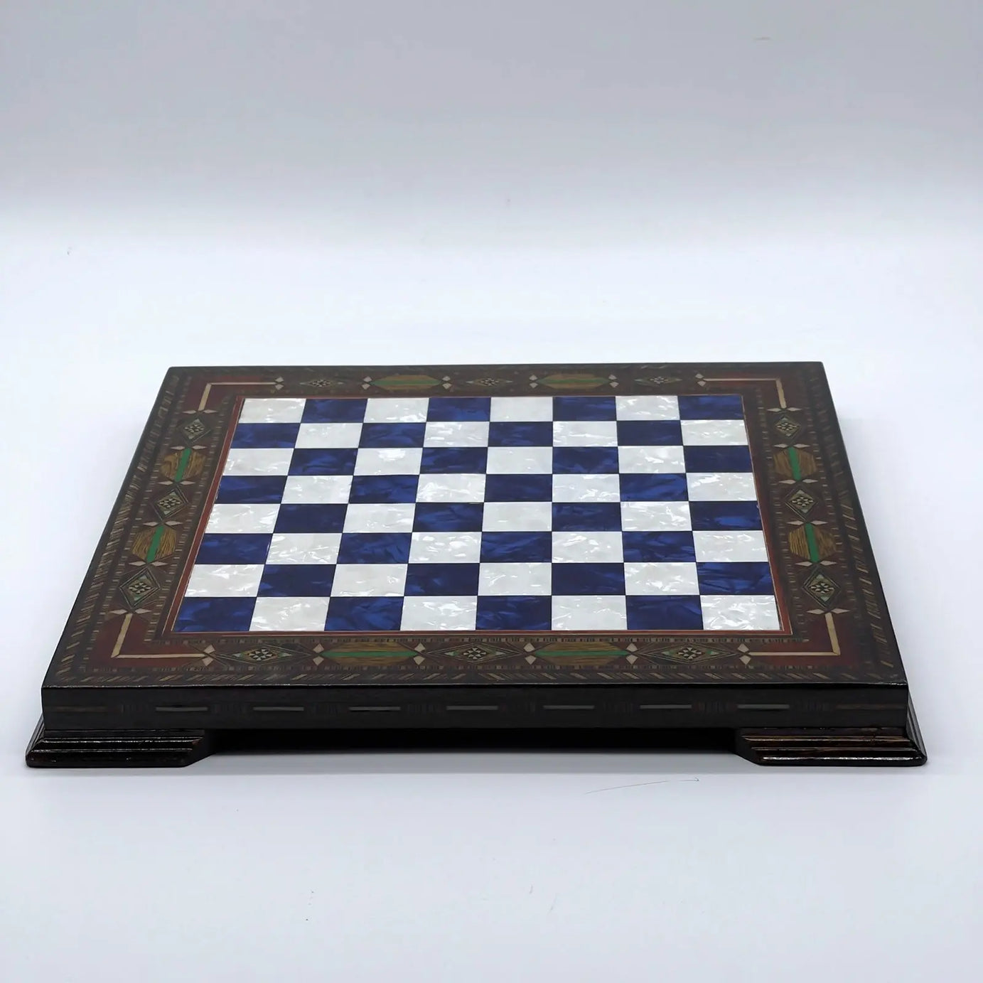 12.9" Blue Handmade Patterned Custom Wooden Chess Board with Legs