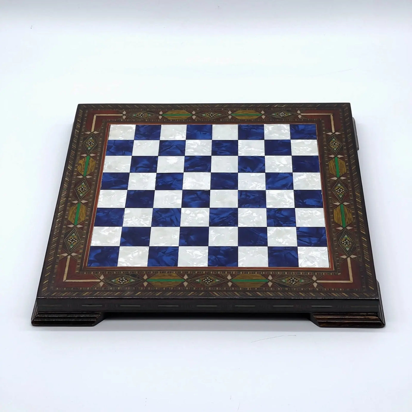 12.9" Blue Handmade Patterned Custom Wooden Chess Board with Legs