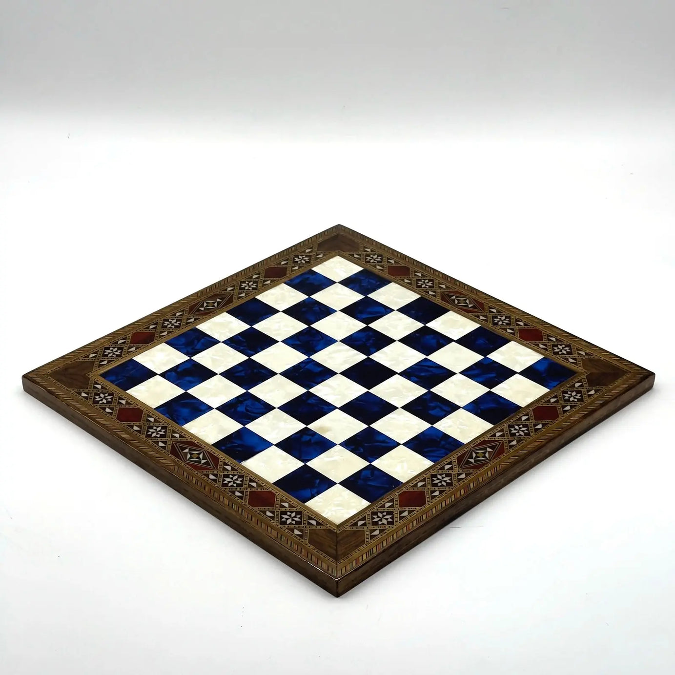 12" inc Handmade Patterned Luxury Wooden Custom Blue Chess Board