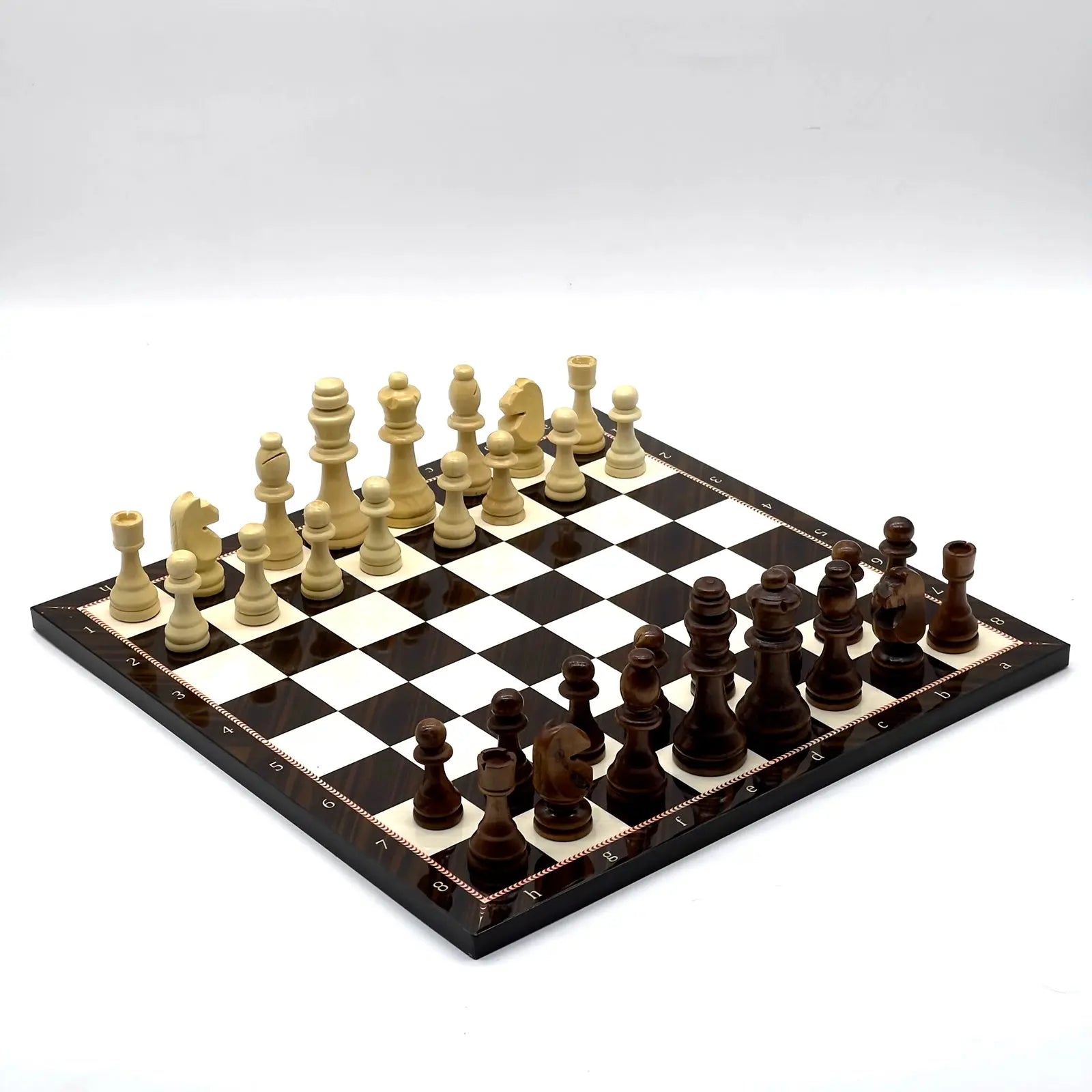 14" Brown Walnut Marble Pattern Wooden Set With Wooden Chess Pieces Set