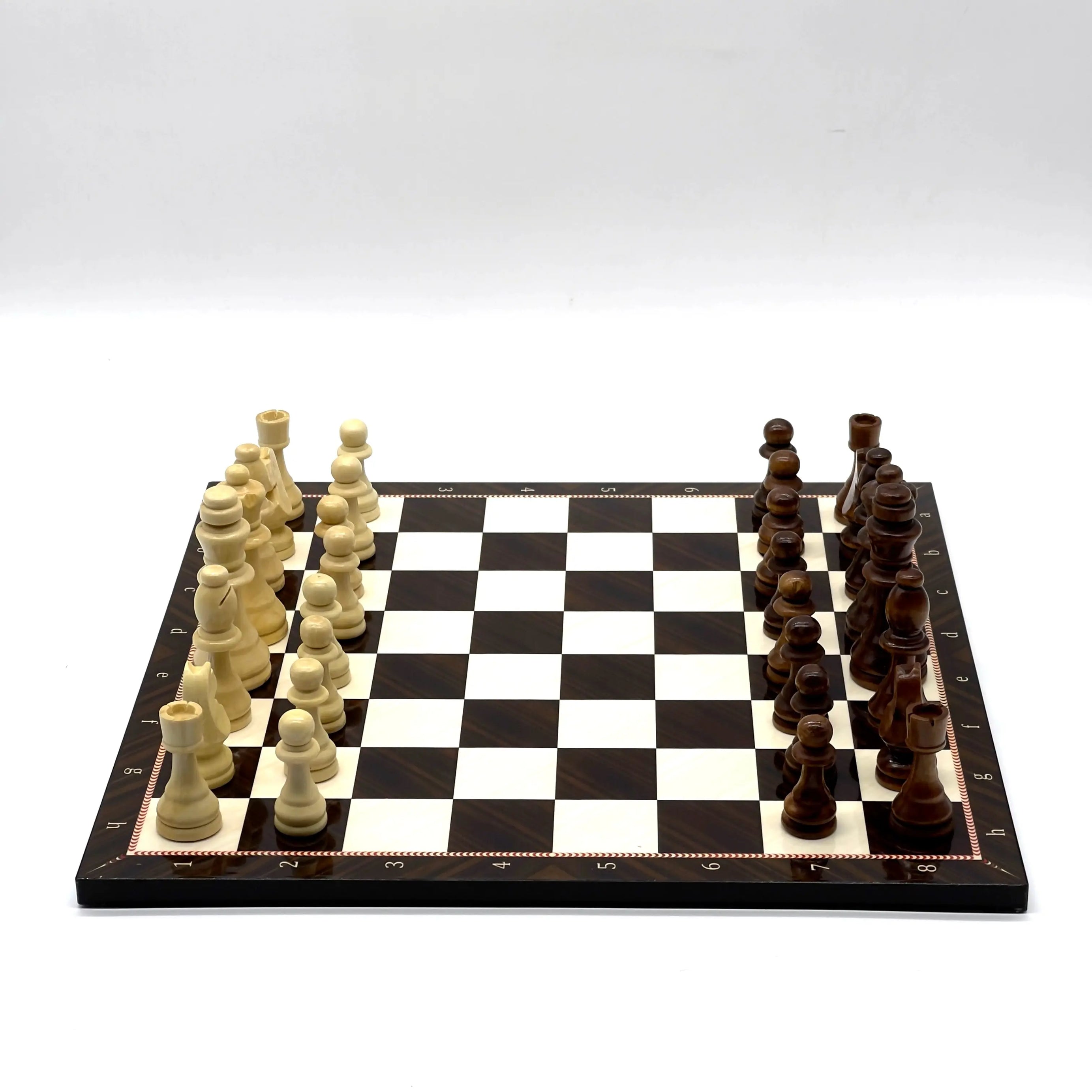 14" Brown Walnut Marble Pattern Wooden Set With Wooden Chess Pieces Set