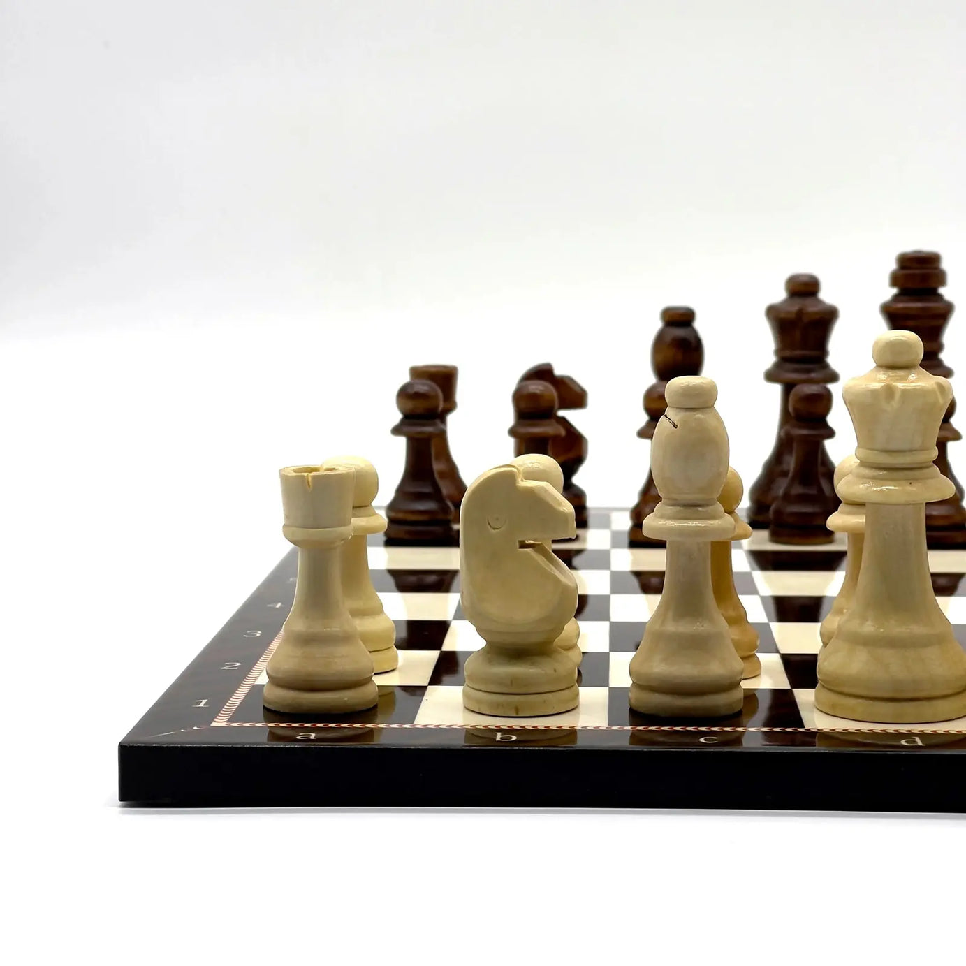 14" Brown Walnut Marble Pattern Wooden Set With Wooden Chess Pieces Set