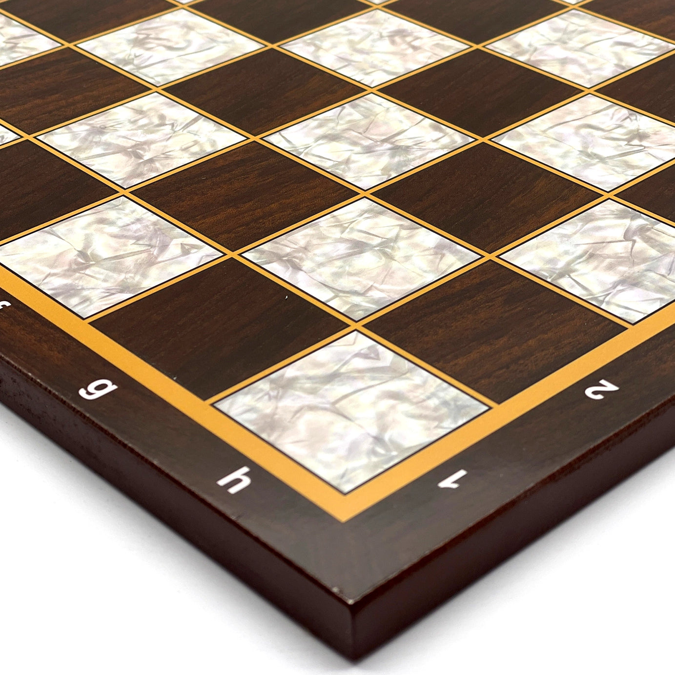 14.5" Brown Marble Pattern Wooden Chess Set With Camelot Chess Pieces