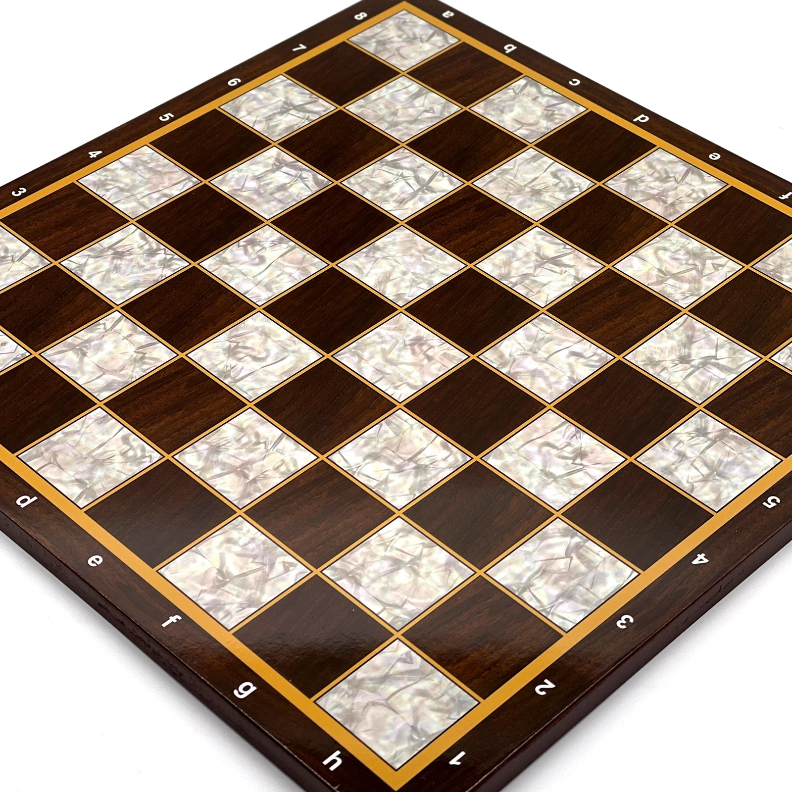 14.5" Brown Marble Pattern Wooden Chess Set With Camelot Chess Pieces
