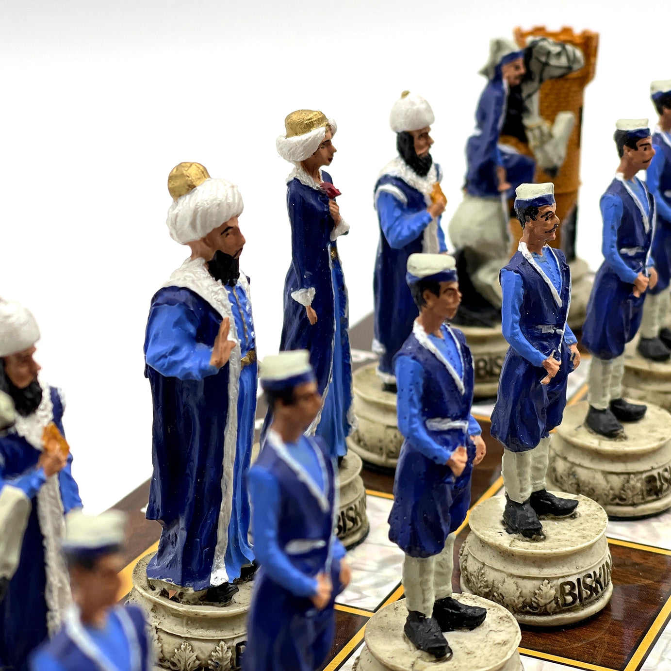 14.5" Brown Marble Patterned Wooden Chess Set With Crusaders Chess Pieces