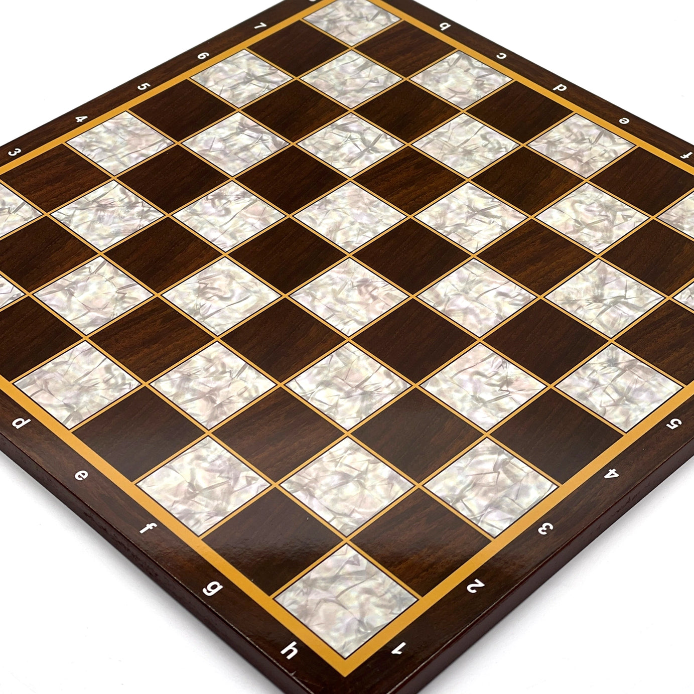 14.5" Brown Marble Patterned Wooden Chess Set With Crusaders Chess Pieces