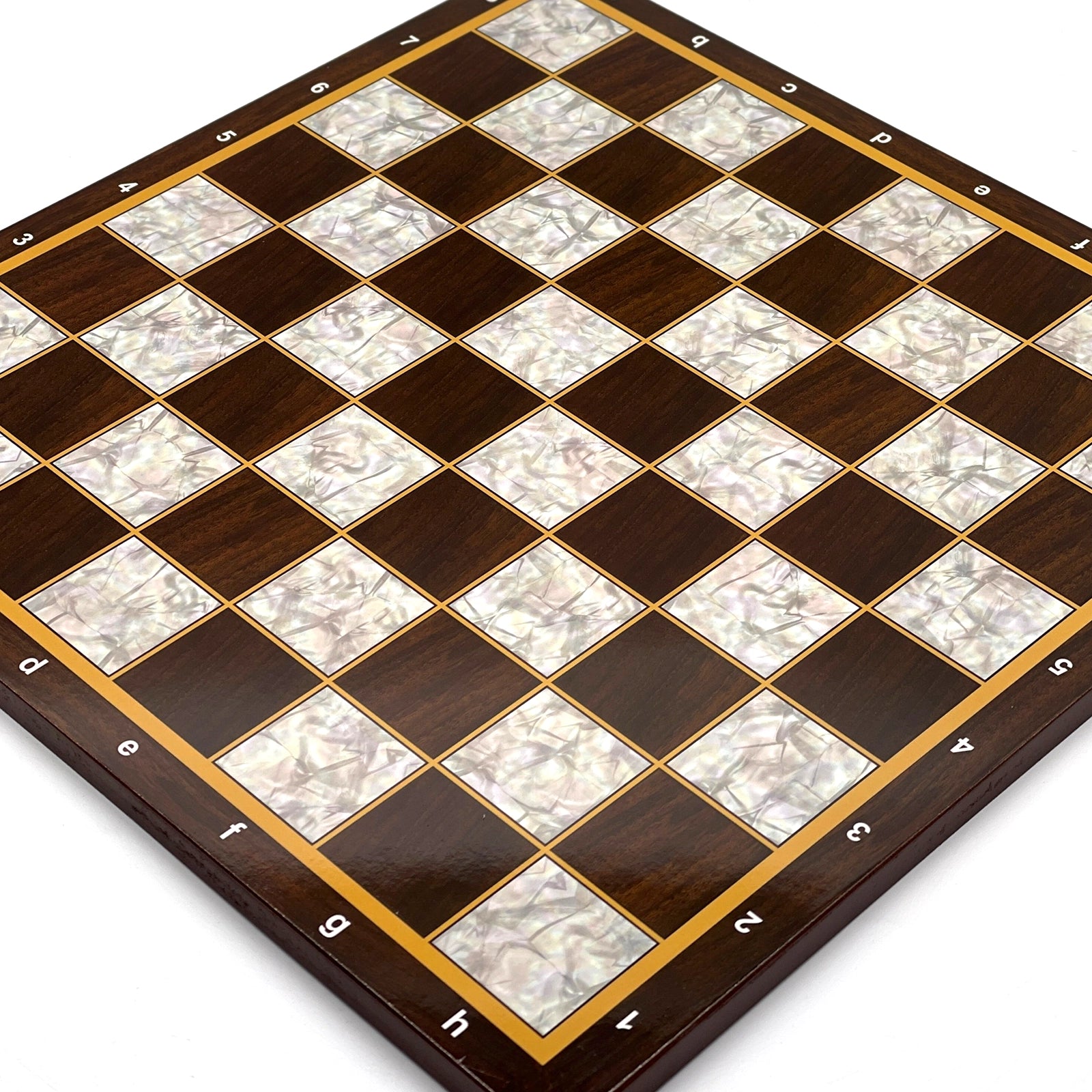 14.5" Brown Marble Patterned Wooden Chess Set With Crusaders Chess Pieces