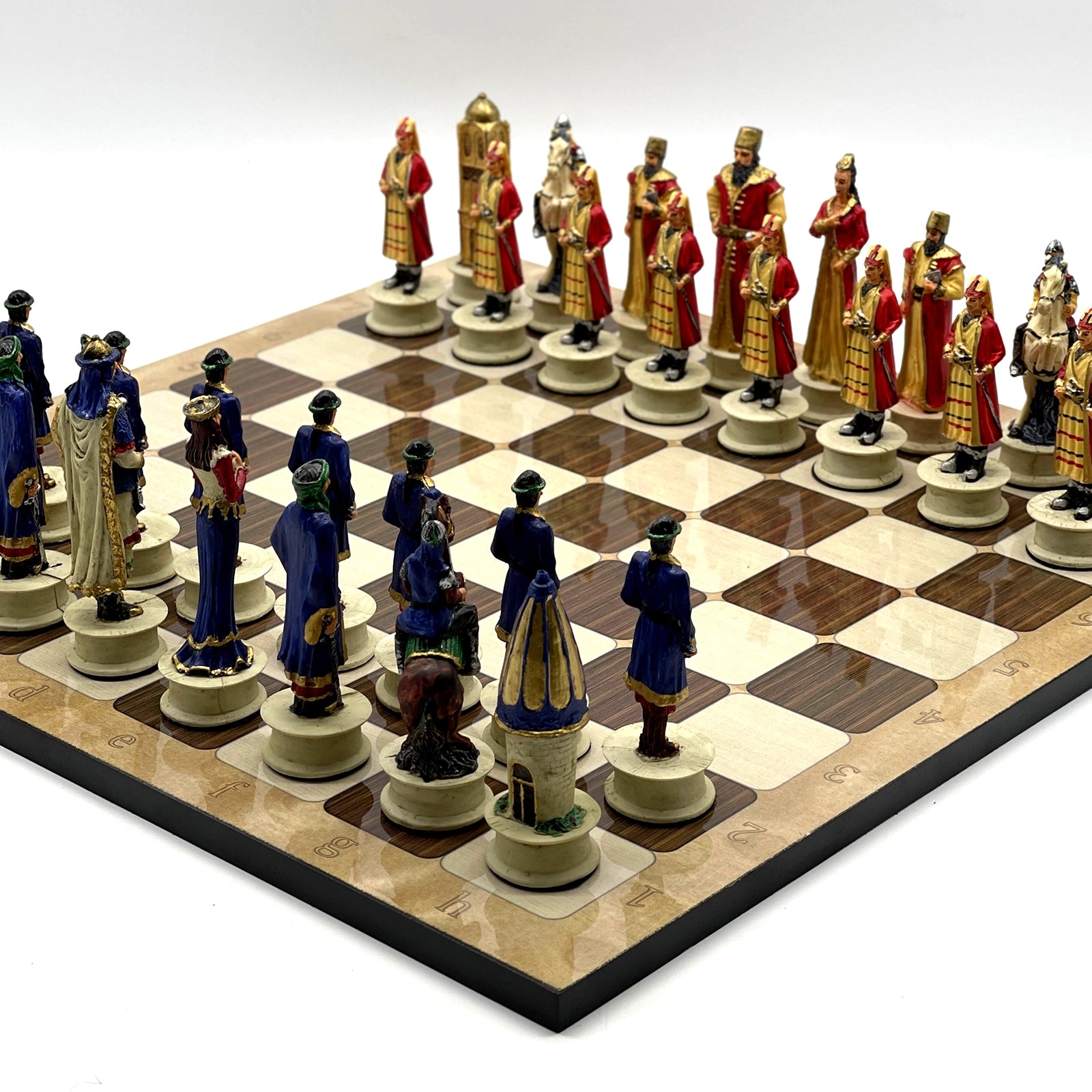 16.5" Brown Marble Pattern Chess Set With Polyester Chess Pieces