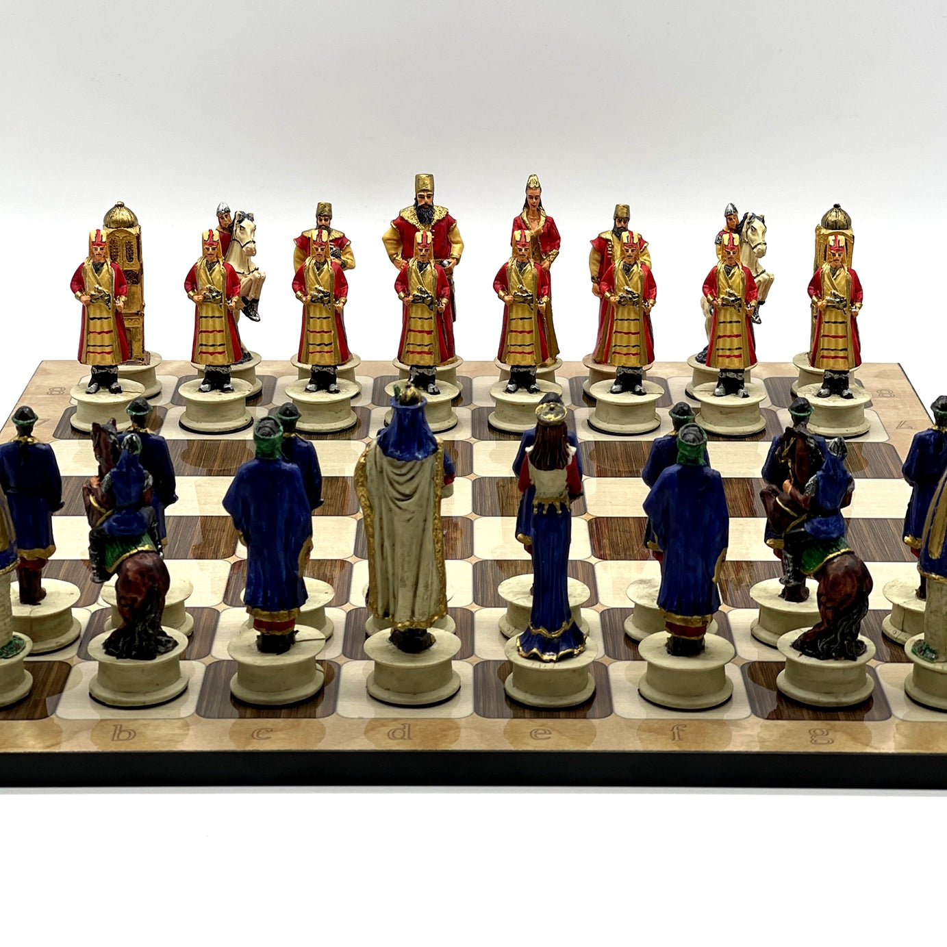 16.5" Brown Marble Pattern Chess Set With Polyester Chess Pieces