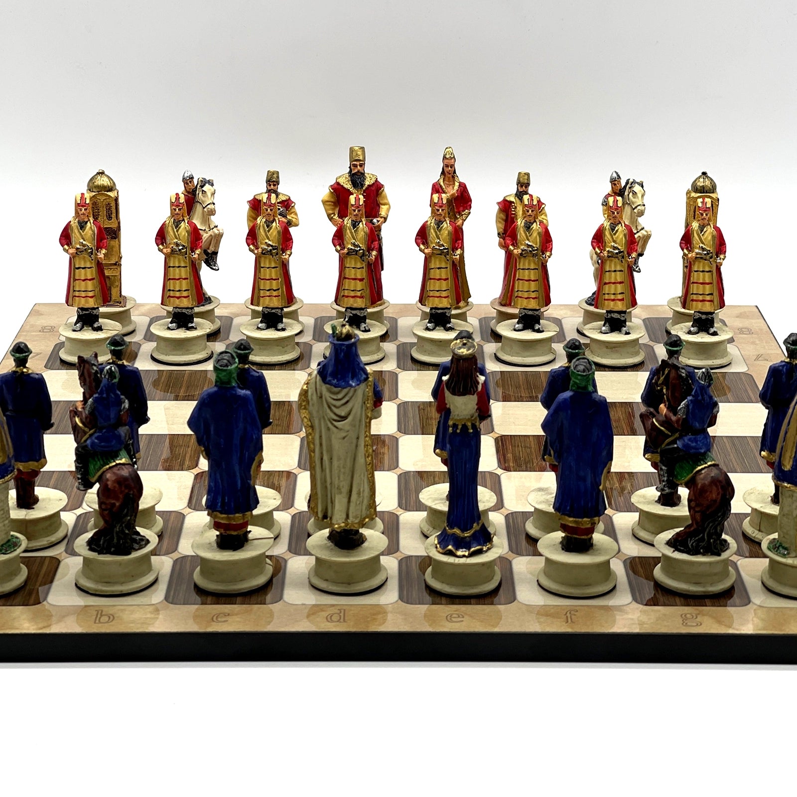 16.5" Brown Marble Pattern Chess Set With Polyester Chess Pieces