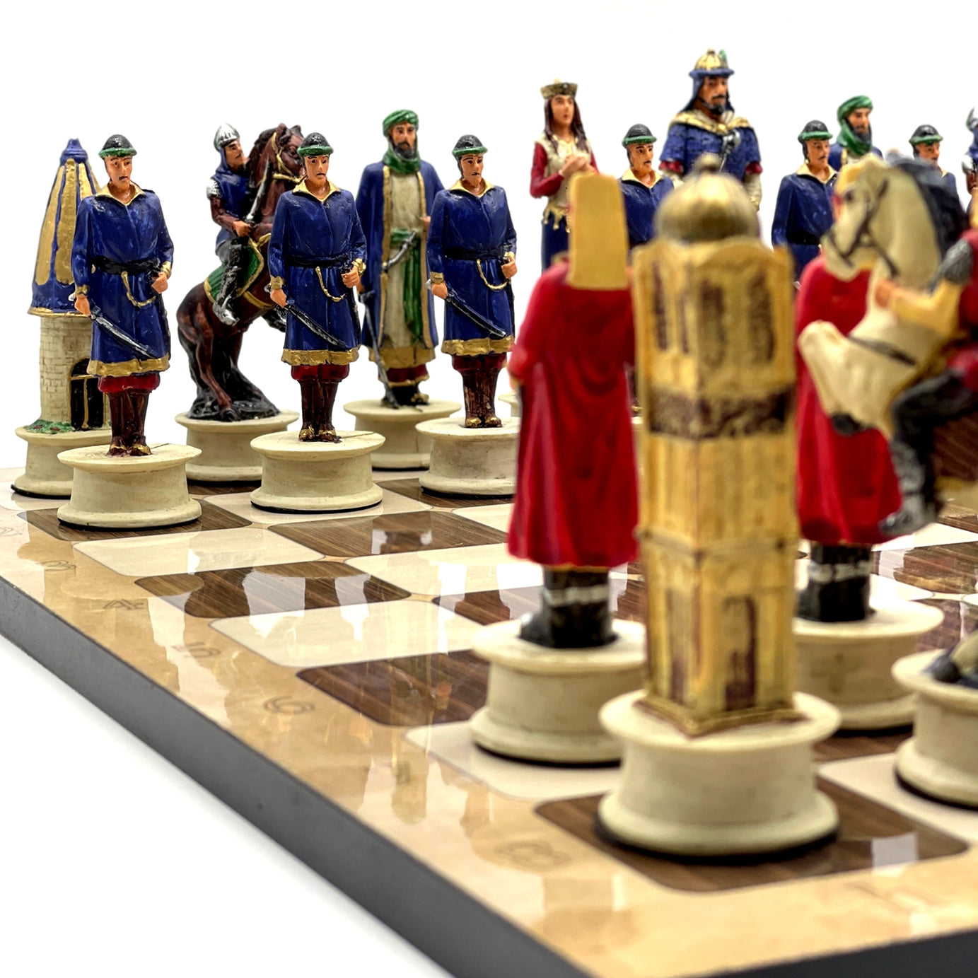 16.5" Brown Marble Pattern Chess Set With Polyester Chess Pieces