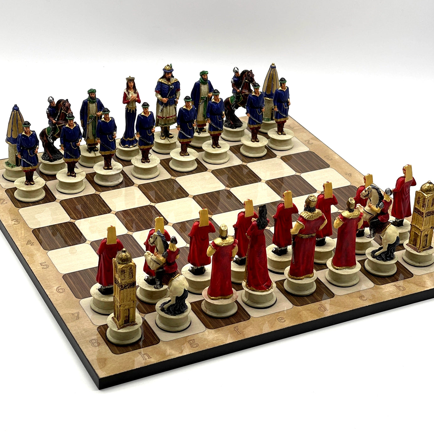 16.5" Brown Marble Pattern Chess Set With Polyester Chess Pieces