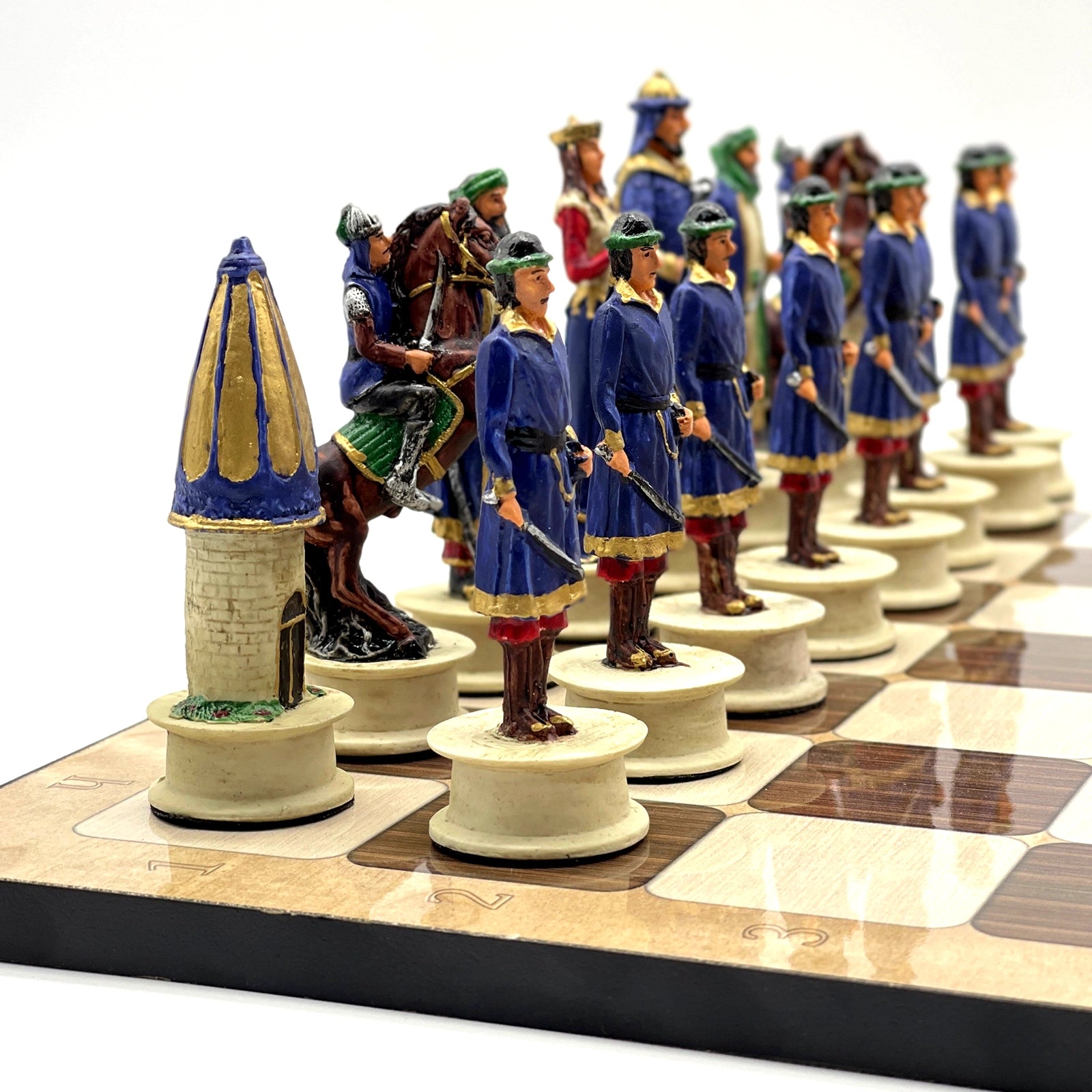 16.5" Brown Marble Pattern Chess Set With Polyester Chess Pieces