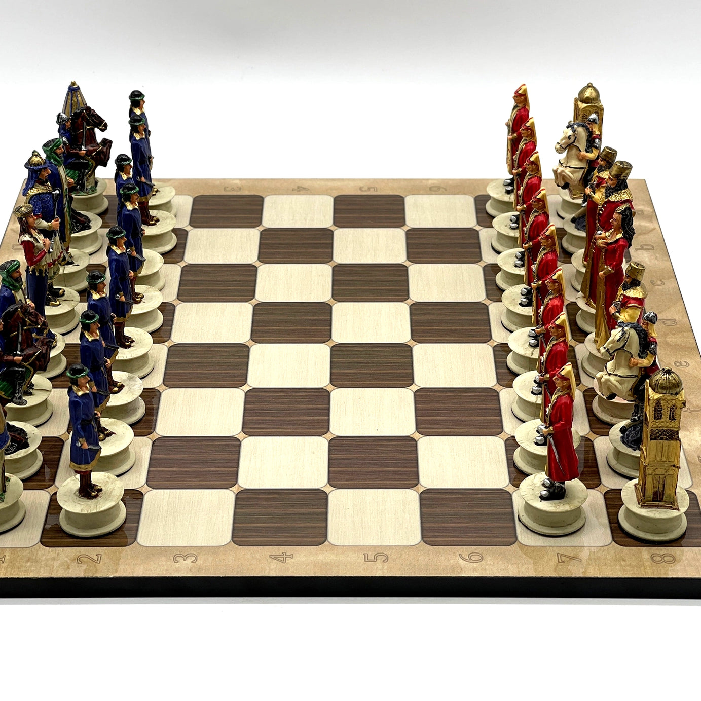 16.5" Brown Marble Pattern Chess Set With Polyester Chess Pieces