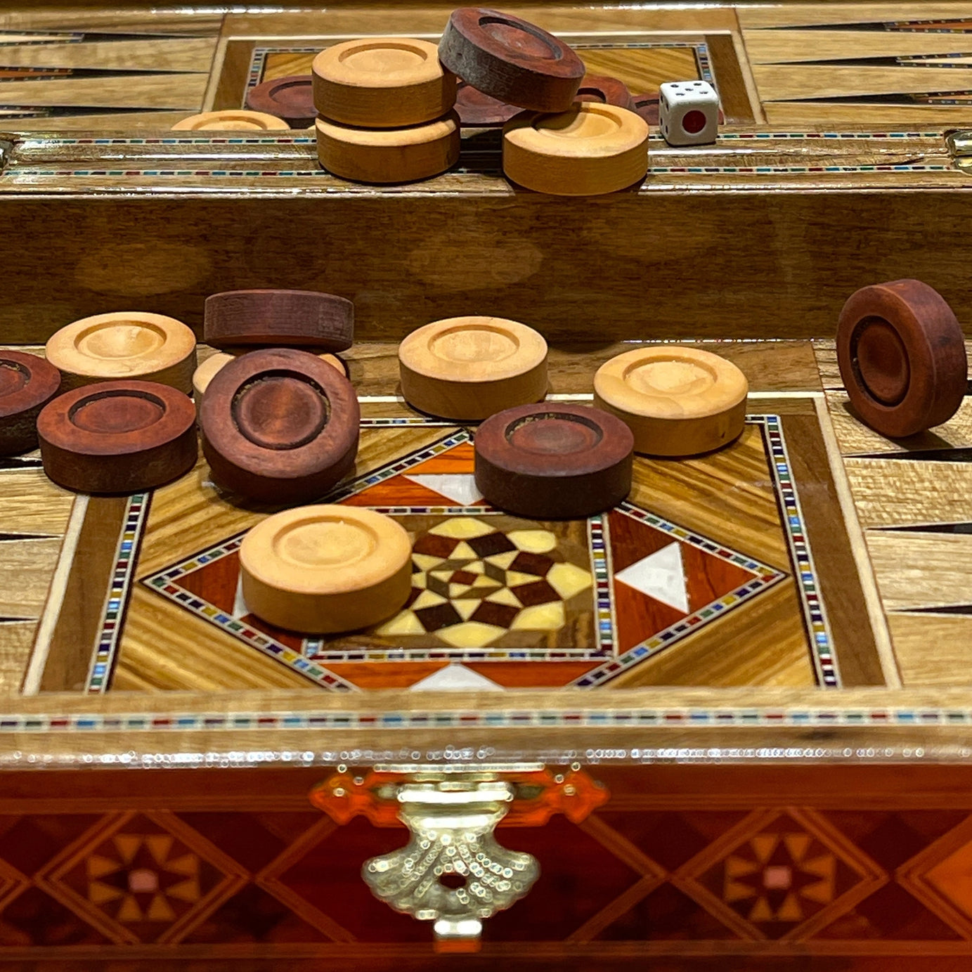 12.9" Handmade Backgammon and Chess Set with Metal Chess Pieces